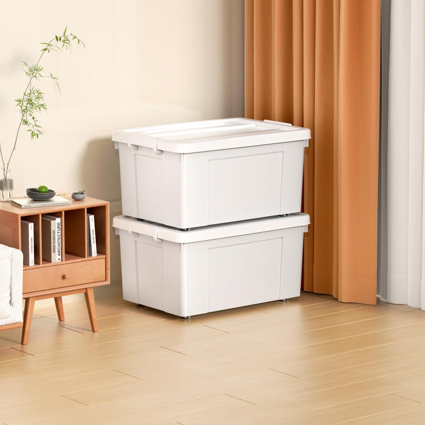 Cetomo 65L*4 Storage Boxes, Plastic Storage Box with Lids, Organizing Container with Secure Latching Buckles, Stackable, Nestable