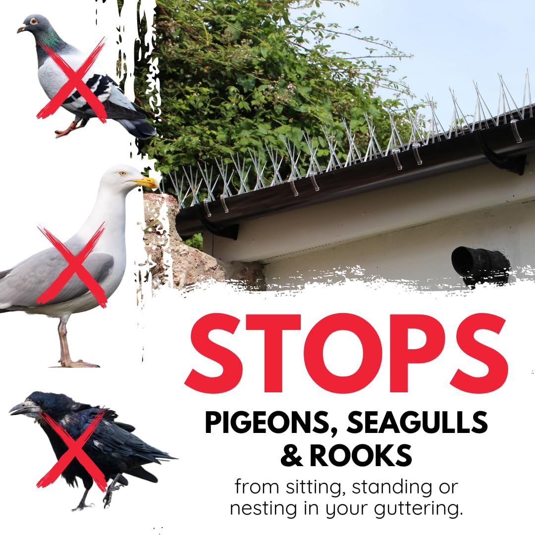 Defender Bird Spikes | Gutter Pack for Seagulls & Pigeons | Ready Assembled | 9 Metre Pack
