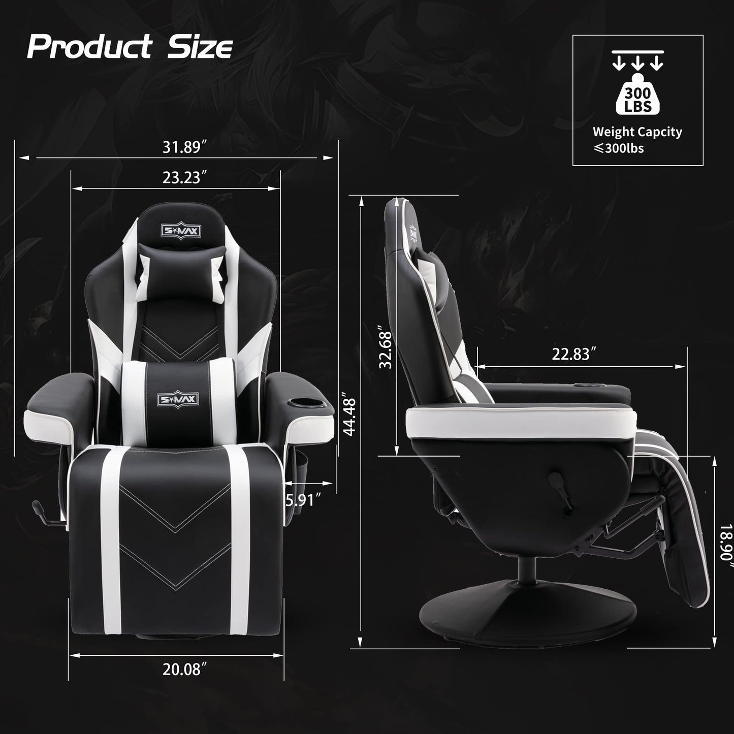 S*MAX Gaming Recliner Chair Ergonomic High Back Wide Lumbar Support Swivel PU Leather Cup Holder Adjustable Backrest Footrest Gaming Chair for Adults