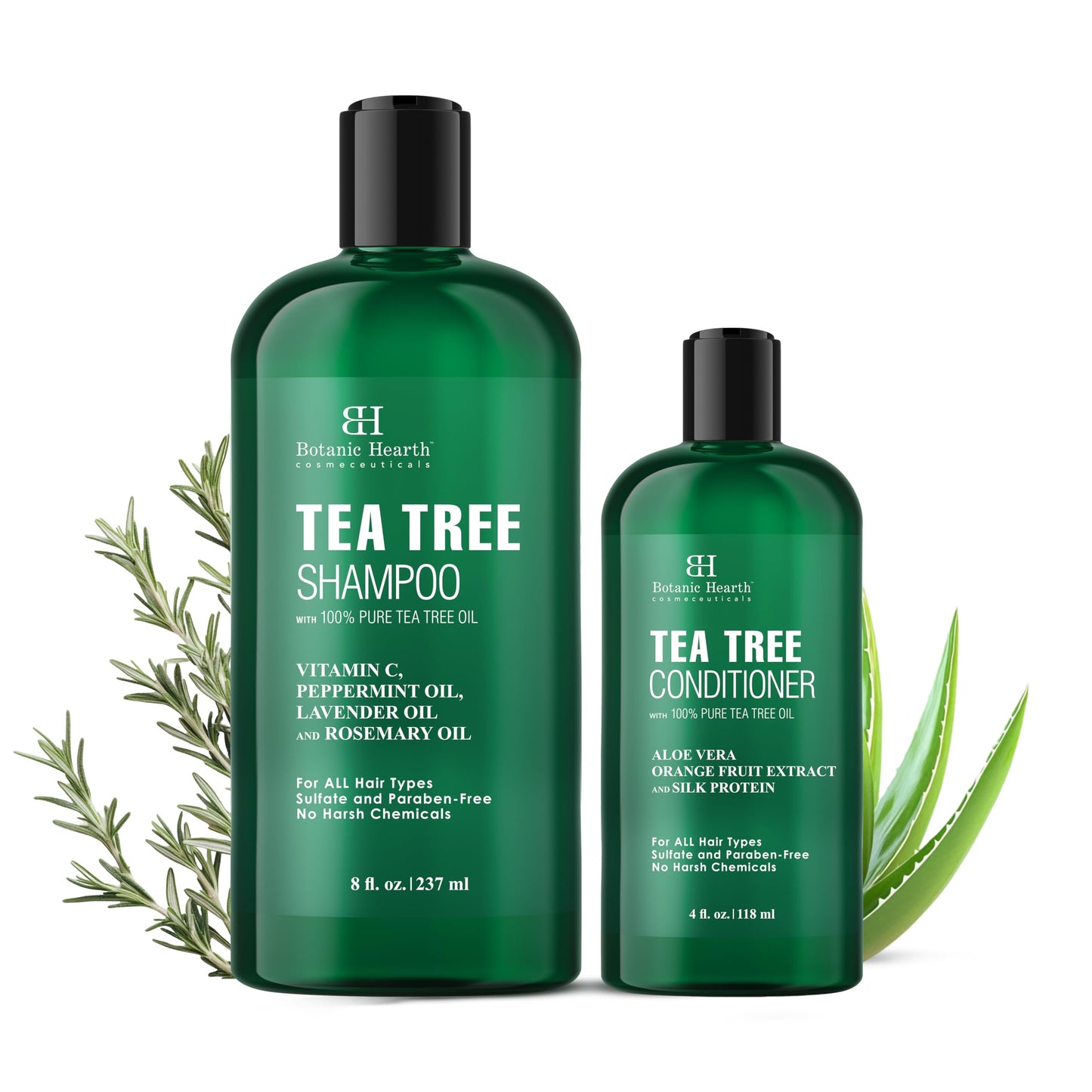 Botanic Hearth Tea Tree Shampoo 8fl oz and Conditioner 4 fl oz - with 100% Pure Tea Tree Oil, for Itchy and Dry Scalp, Sulfate/Paraben Free - for Men