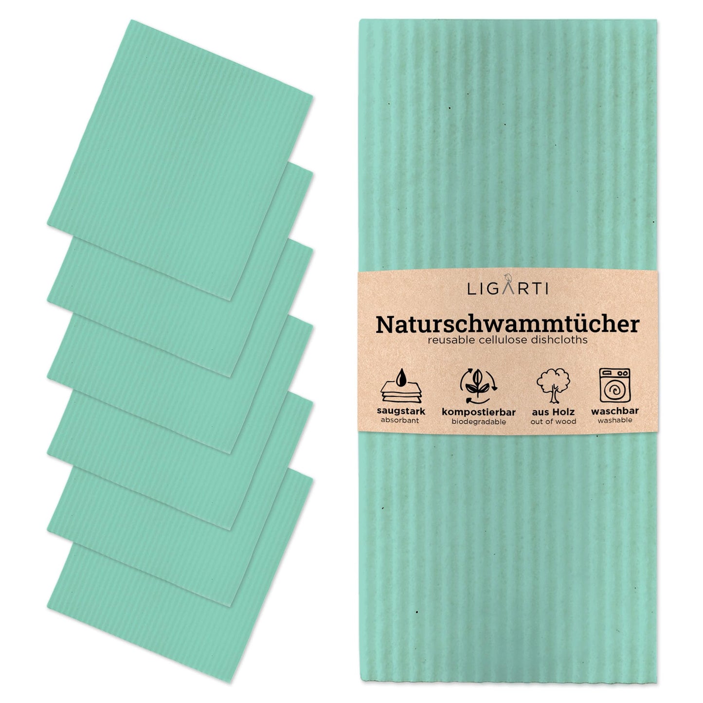 Sponge cloths made of wood (100% eco & washable) Set of 6 dishcloths sustainably compostable I All-purpose cloths for the household Made in Germany I