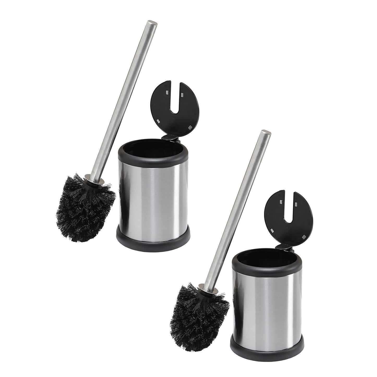 Bath Bliss Toilet Bowl Brush and Holder with Self Closing Lid, Space Saver, Deep Cleaning, Finger Print Proof Finish, Silver