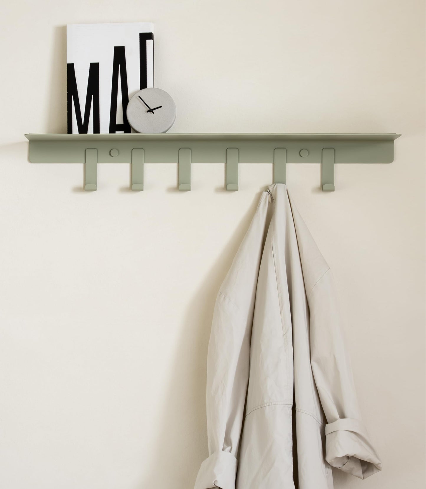 Kazai. Wall Mounted Coat Rack with Shelf 'Holmsen' | Modern Coat Hooks Wall Mounted | Hanger with Storage Shelf | Metal Hook Rack for Hallway