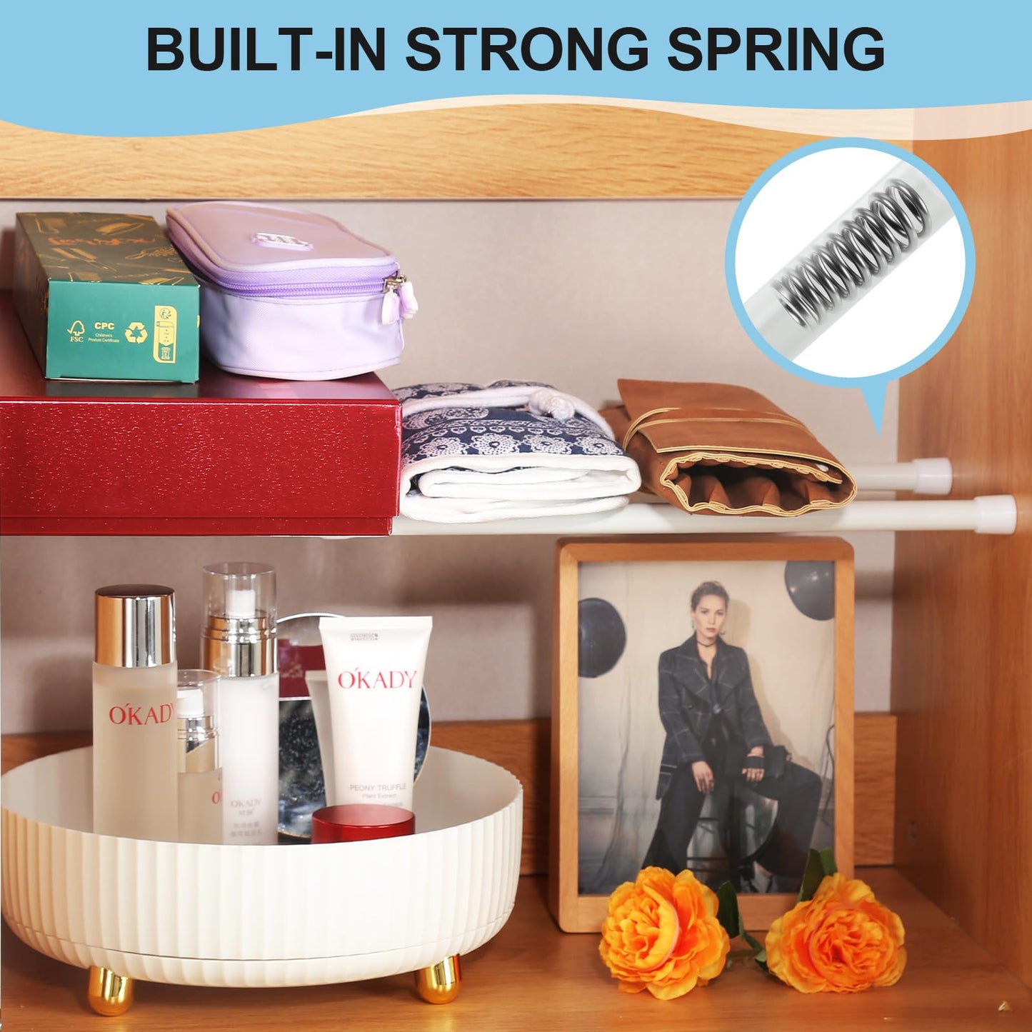 GOOWIN 40-70cm Tension Rod,3 Pcs Tension Rods for Curtains,No Drilling Spring Adjustable Small Tension Rod for Curtain,Bookshelf,Cupboard,Wardrobe