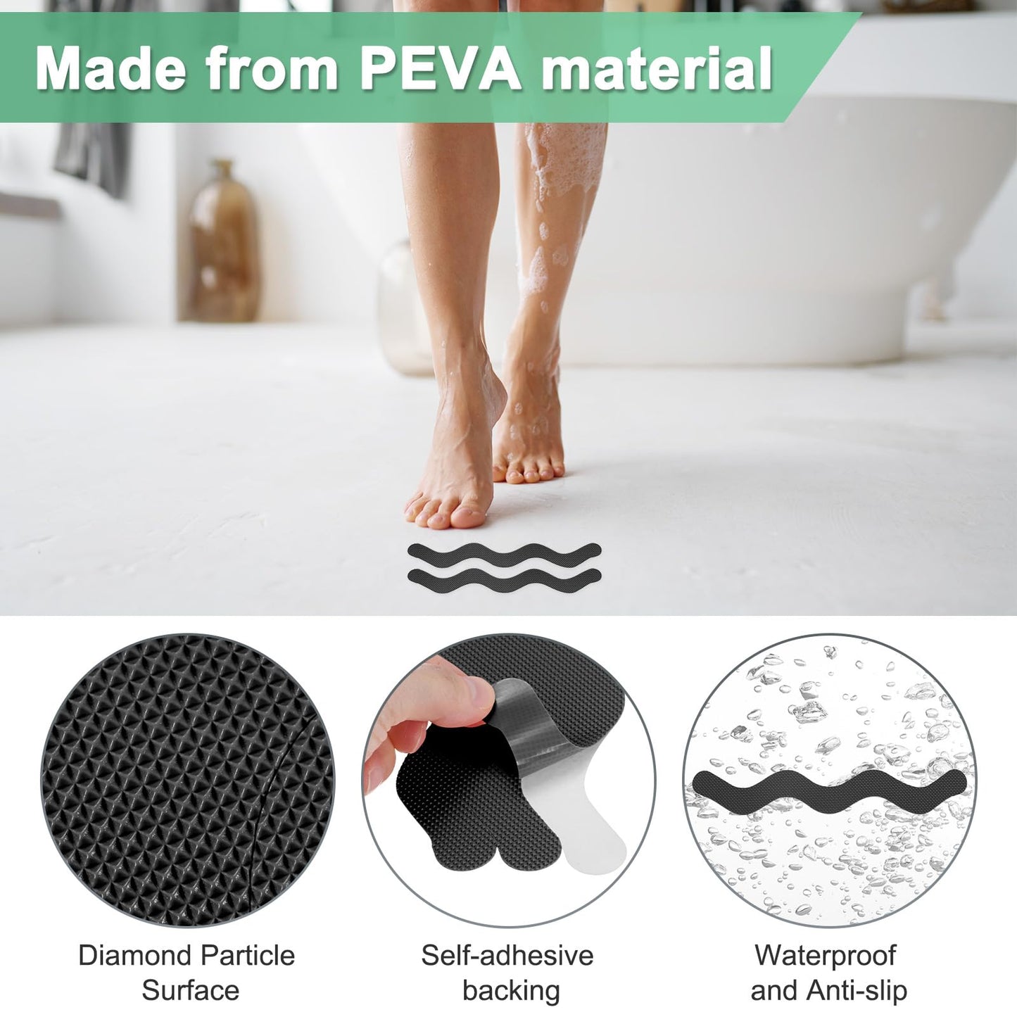 M METERXITY 36 PCS Anti Slip Shower Stickers Black S Bathtub Non-Slip Stickers Safety Bathtub Strips Adhesive Decals with Scraper for