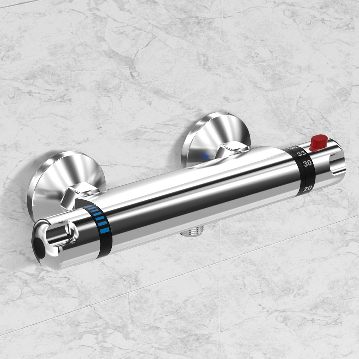 Thermostatic Shower Mixer Bar Round Wall Mounted Bath Shower Mixer Valve Anti Scald Tap Hot Cold Water Mixer Intelligent Constant Temperature Chrome