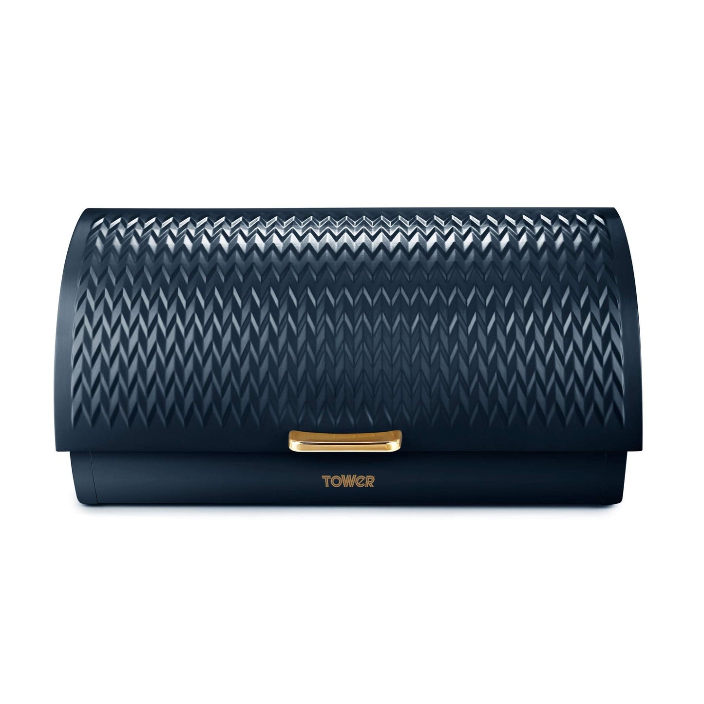 Tower T826090MNB Empire Roll Top Bread Bin, Stainless Steel, Midnight Blue and Brass