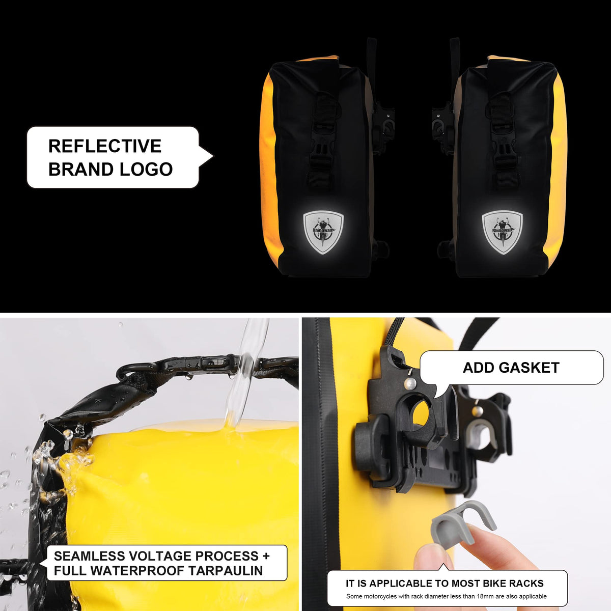Rhinowalk Bike Pannier Bag 7L Waterproof Bicycle Rear Rack Bag with Shoulder Strap for Touring Cycling