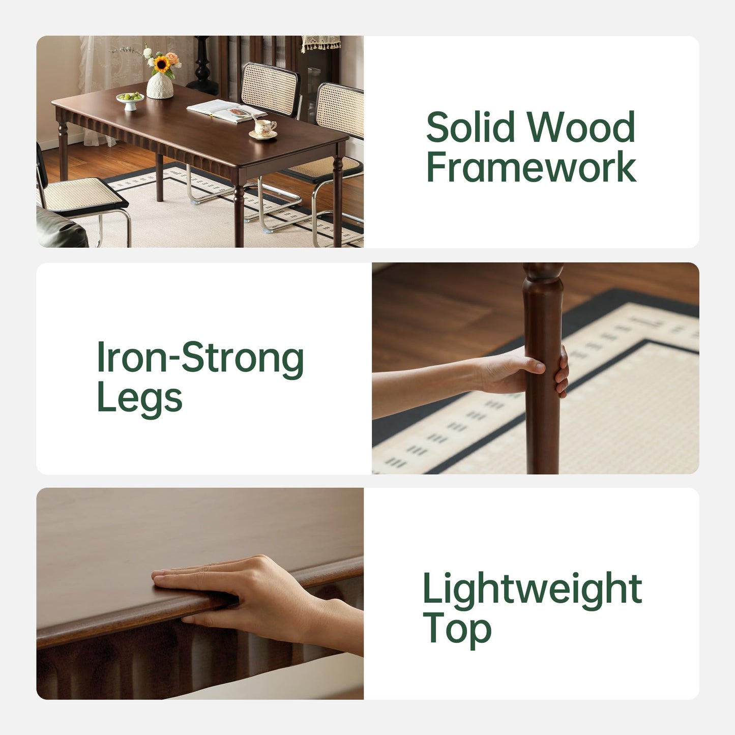 140cm Solid Poplar Wood Dining Table Dark Walnut Finish Rectangular Solid