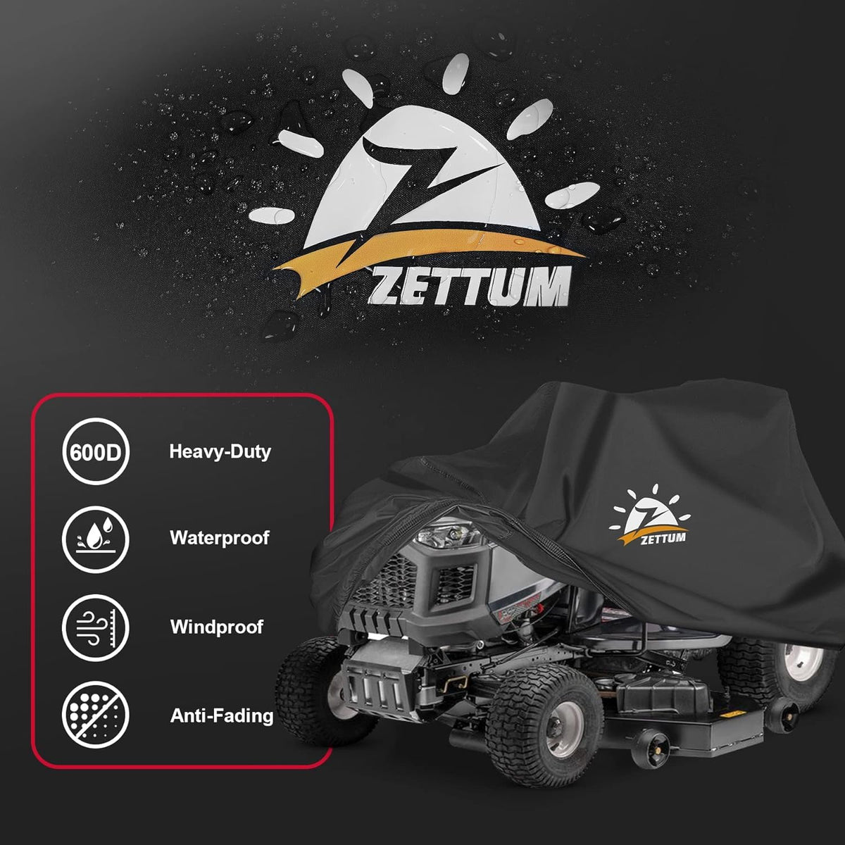 Zettum Riding Lawnmower Cover, 183 x 137 x 117 CM Lawnmower Storage Cover 600D PU Coating Ride on Mower Cover with Storage Bag Heavy Duty Lawn Mower
