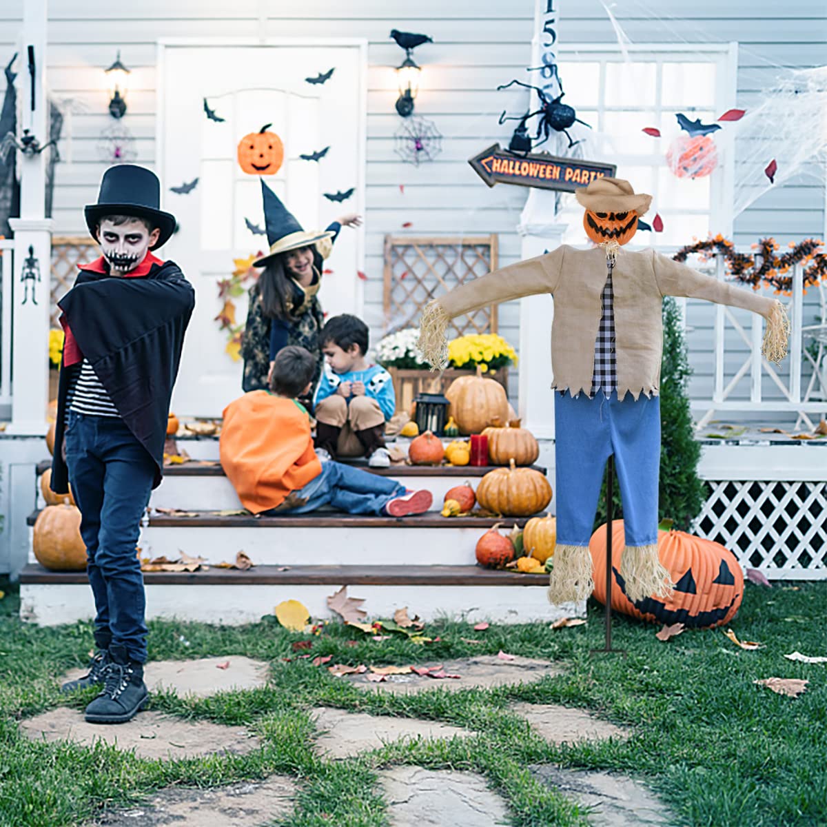 LarpGears Halloween 7.5 Feet Height Pumpkin Scary Scarecrow Ghost Decorations for Outdoor with Metal Stand Scarecrow Ghost Decor Flying Halloween