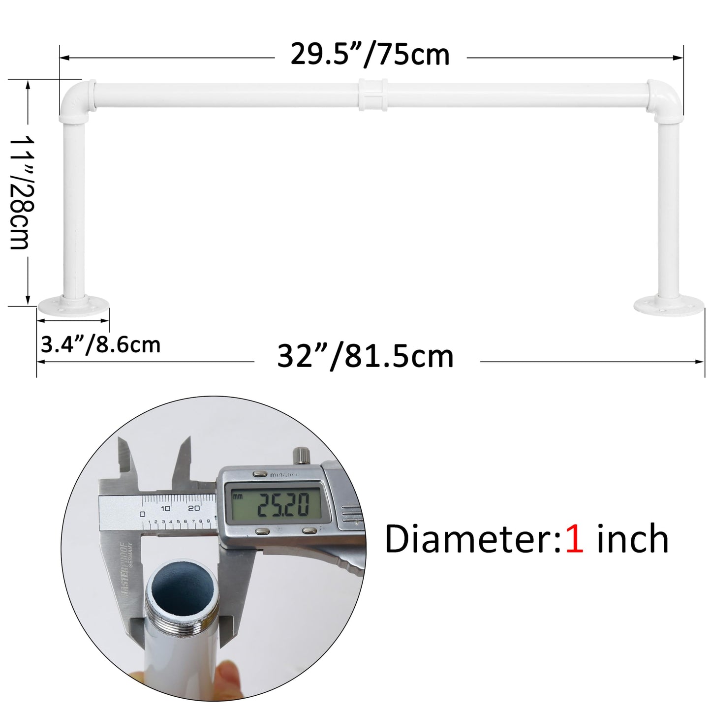 WEBI Wall Mounted Clothes Rail,Clothing Rack Wall Mount,81cm Industrial Pipe Clothes Rack for Hanging Clothes,Heavy Duty Garment Rack Bar Retail