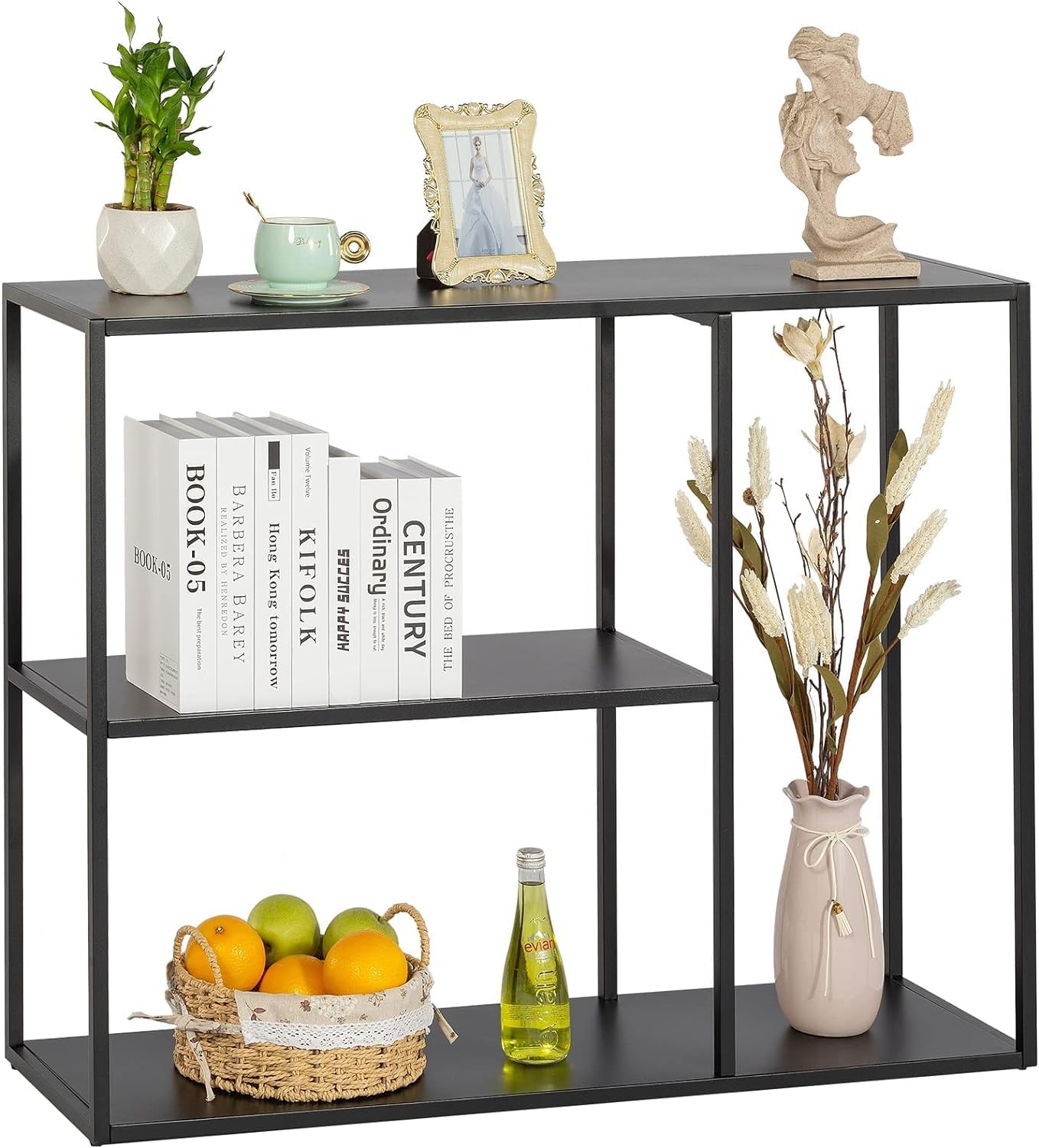 HDANI Console Table,3 Shelf Sofa Table,Thin Entryway Table,Metal Frame Couch Table for Small Spaces,Living Room,Hallway (Black, 100×30×80cm)