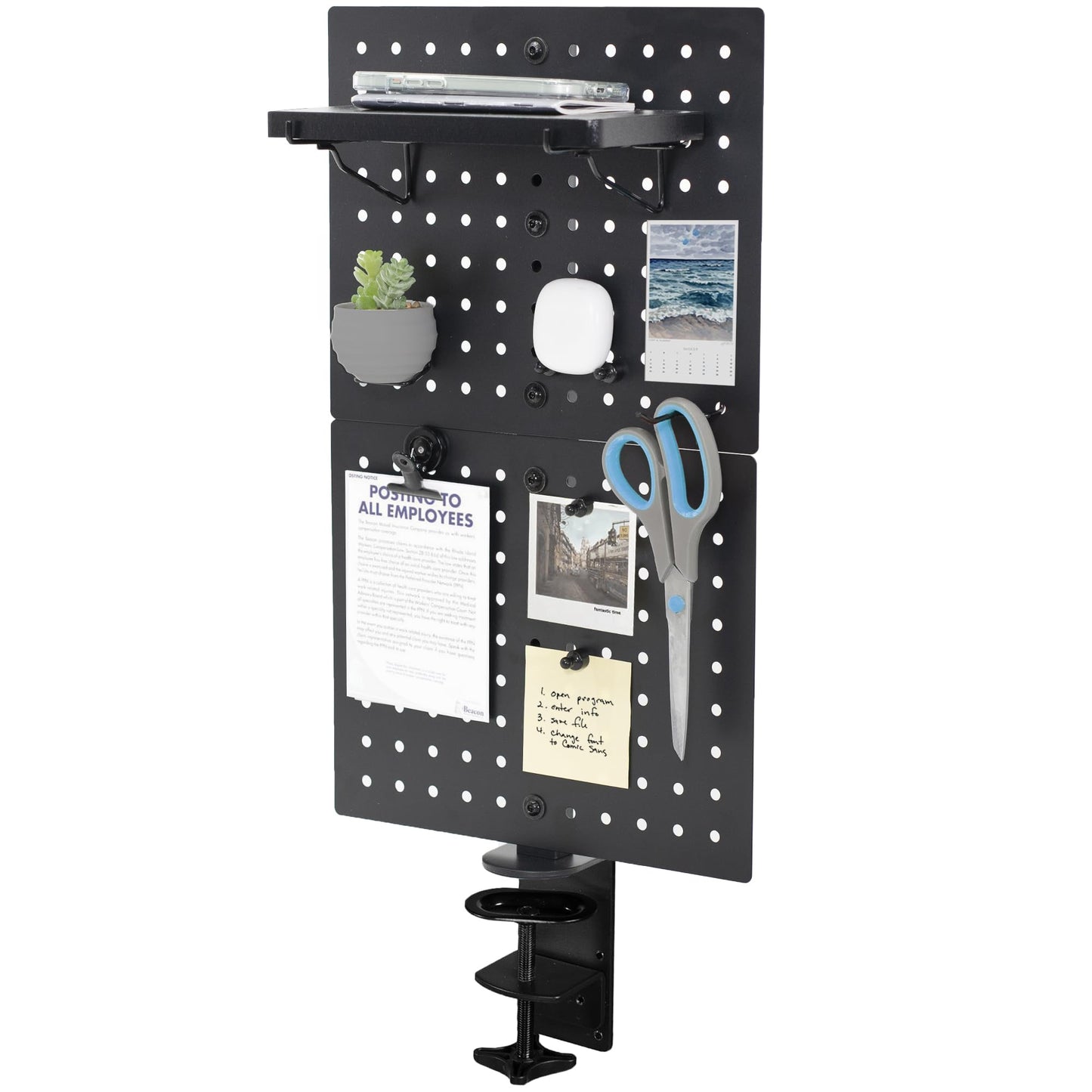 VIVO Steel Clamp-on Desk Pegboard, 30cm x 51cm Privacy Panel, Magnetic Peg Board, Office Accessory Organizer, Above or Under Desk Placement, Black