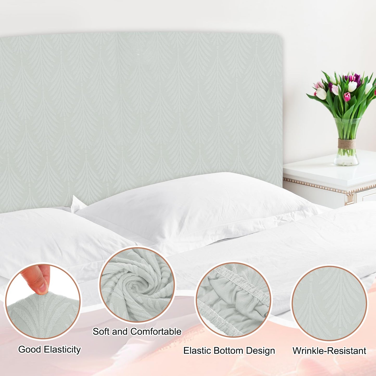 sourcing map Bed Headboard Slipcover, 120cm Jacquard Fabric Stretch Protector Covers, Dustproof Cover for 1.2m Headboard Bedroom Decor, Light Gray