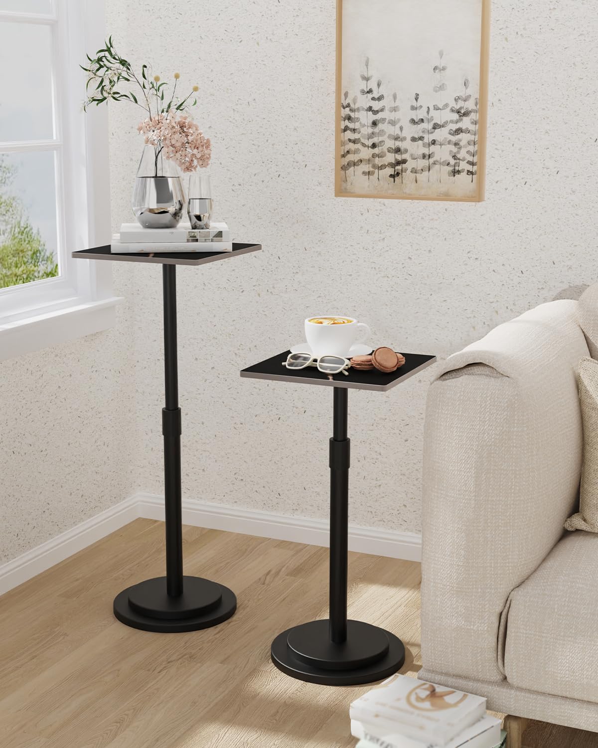 GUOHNHE Square Drink Table, Height Adjustable Pedestal Stand, 1 Pack, Black