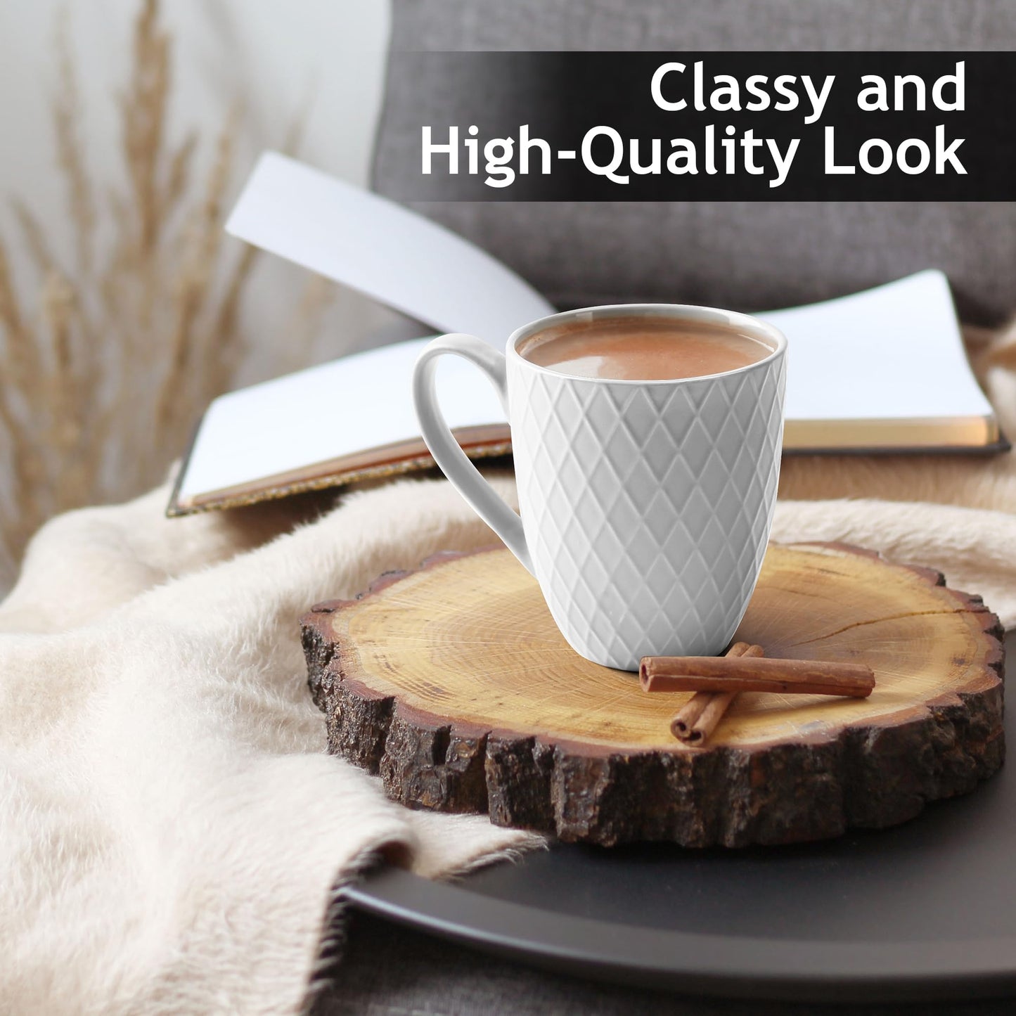 MIAMIO  6 x 400 ml  Coffee Mug Set/Mug - Modern Ceramic Mug Matt - Coffee Mug Large - Palmanova Collection (White)