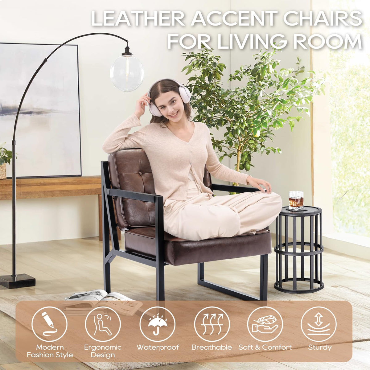 COLAMY Mid Century Modern Accent Chair Set of 1, Comfy Living Room Armchair with Metal Legs