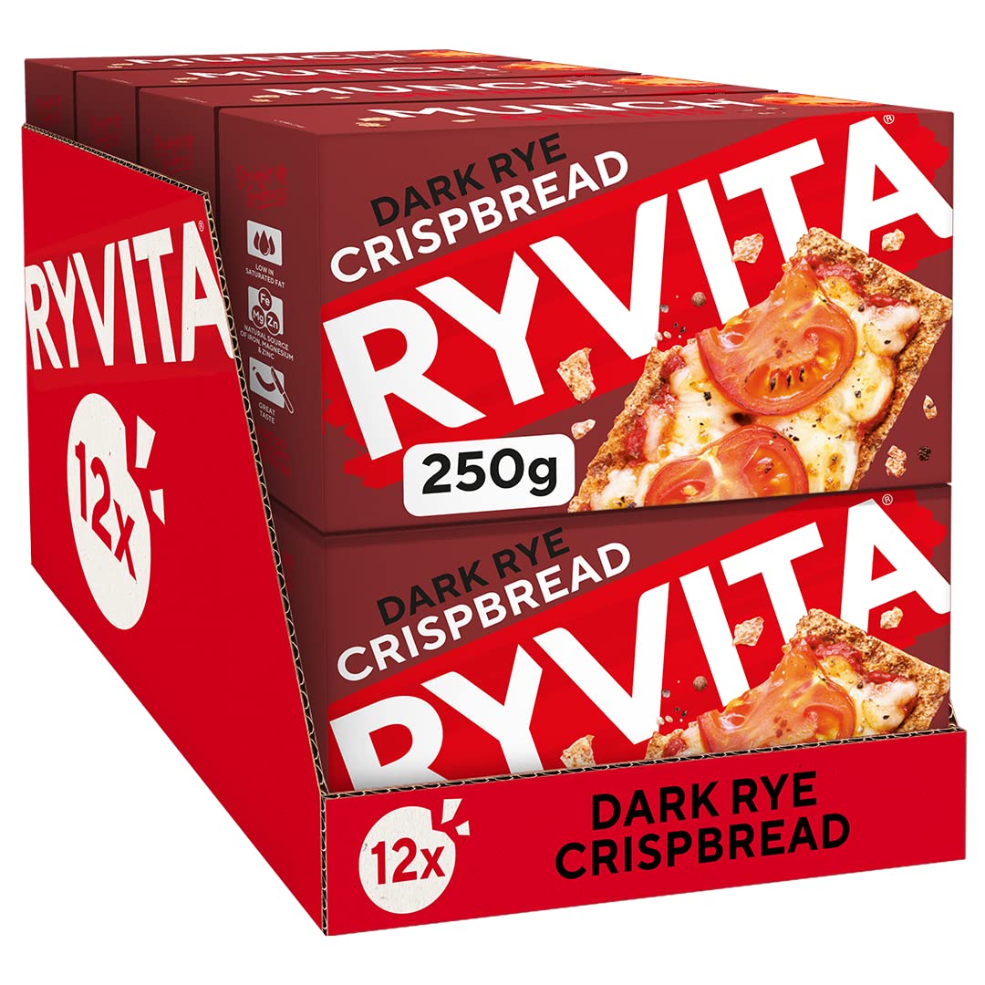 Ryvita Dark Rye Crispbread, Low Fat, Healthy Snack, High in Fibre, 12 PACKS of 250g