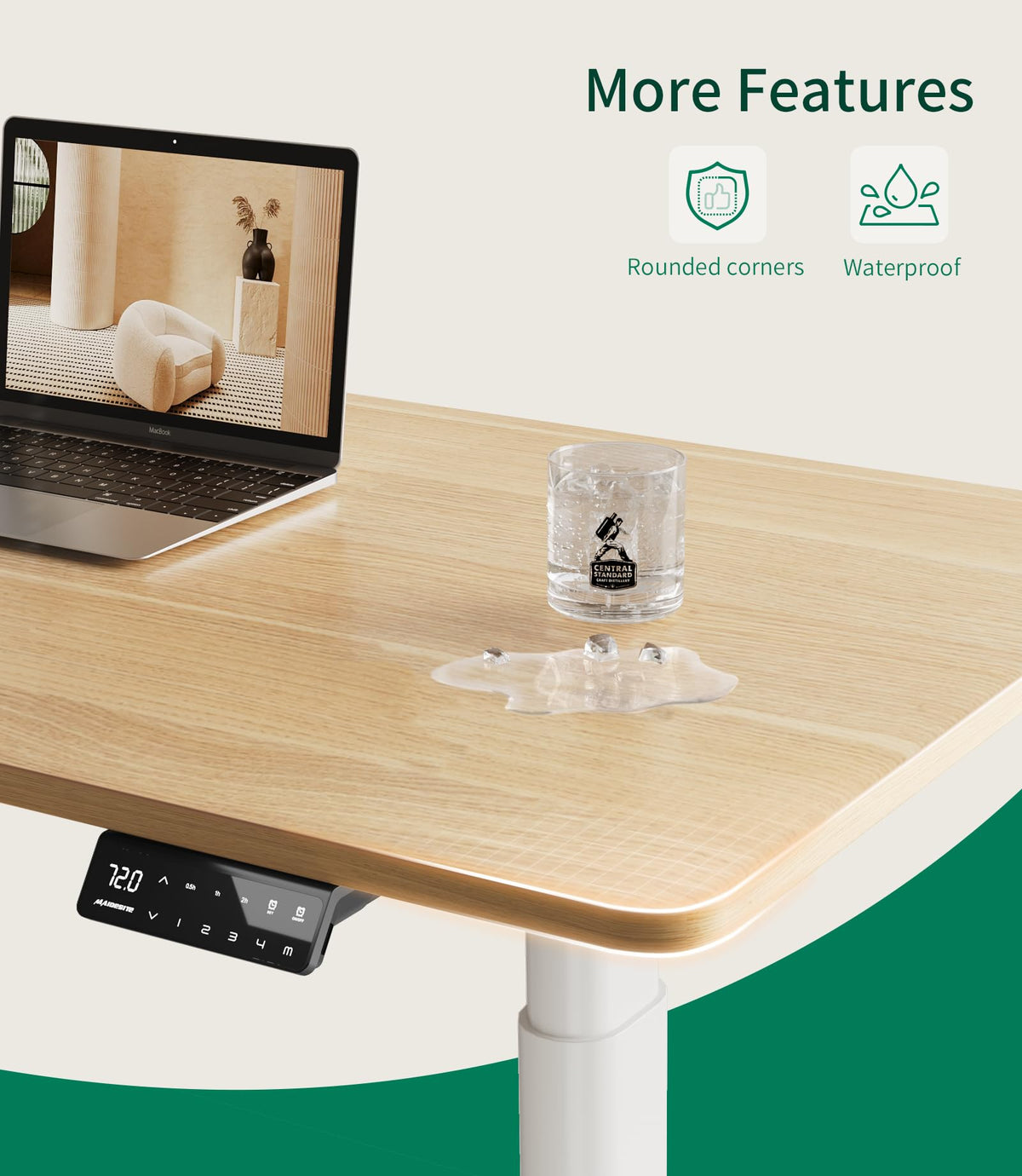 MAIDeSITe Table Top,Desktop for Height Adjustable Electric Standing Desk,Oak,100 * 60 * 2.5 cm
