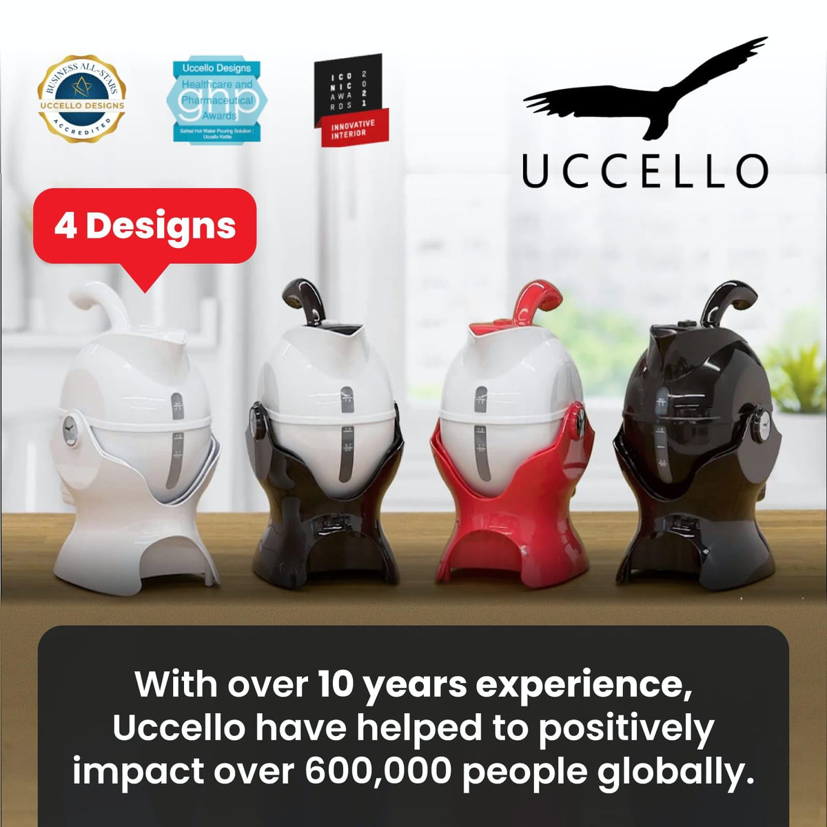Uccello Electric Safety Kettle | Black Tipper Base Included | Effortless Pour Every Time | Daily Living Drinking Aid For Disabled and Seniors | 1.5