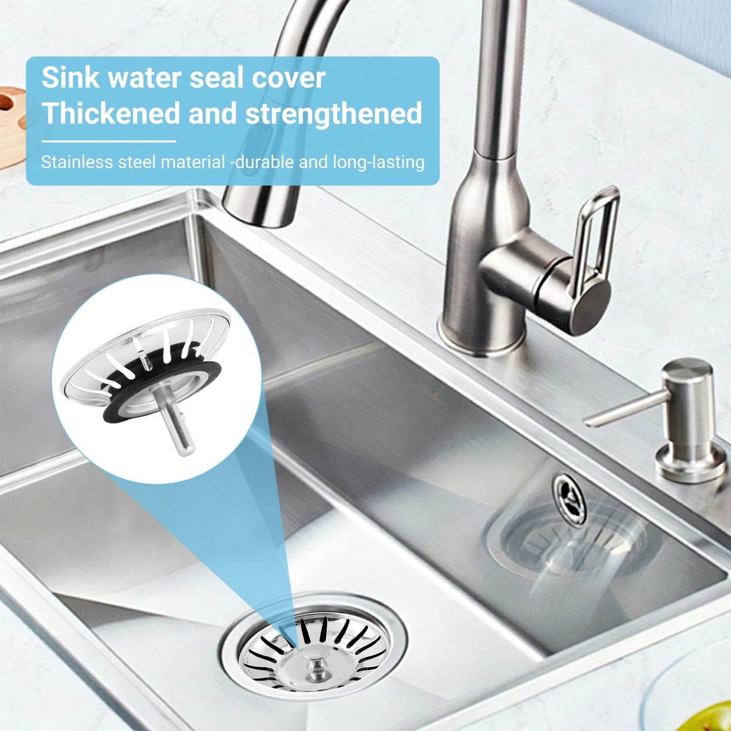 78mm Sink Plug Strainer for Kitchen with Leakproof Rubber Seal | Universal UK Stainless Steel Replacement Basket Filter for Food Waste & Hair Catcher