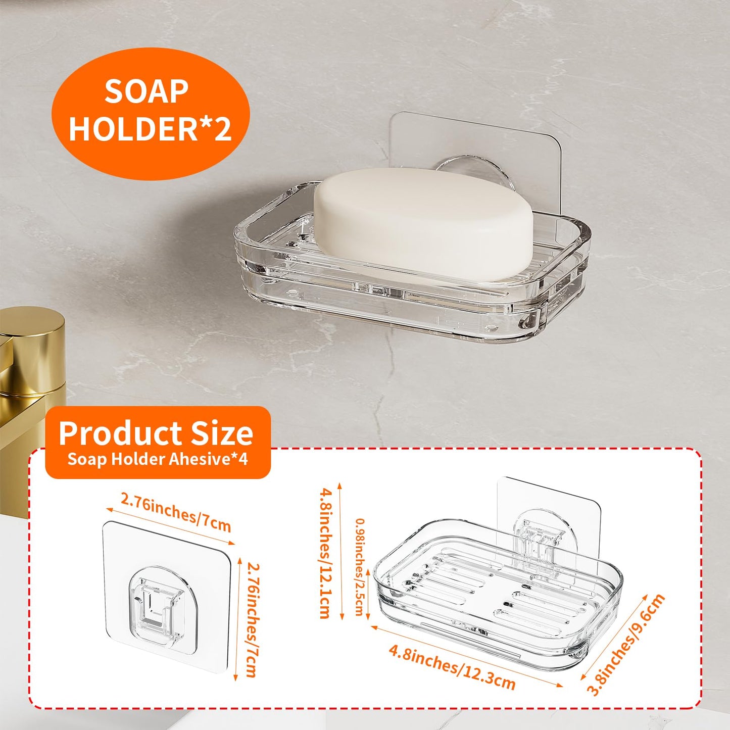 Bar Soap Dish 2 Pack,Self Draining Soap Holder for Shower,Wall Mounted Soap Saver with Strong Adhesive