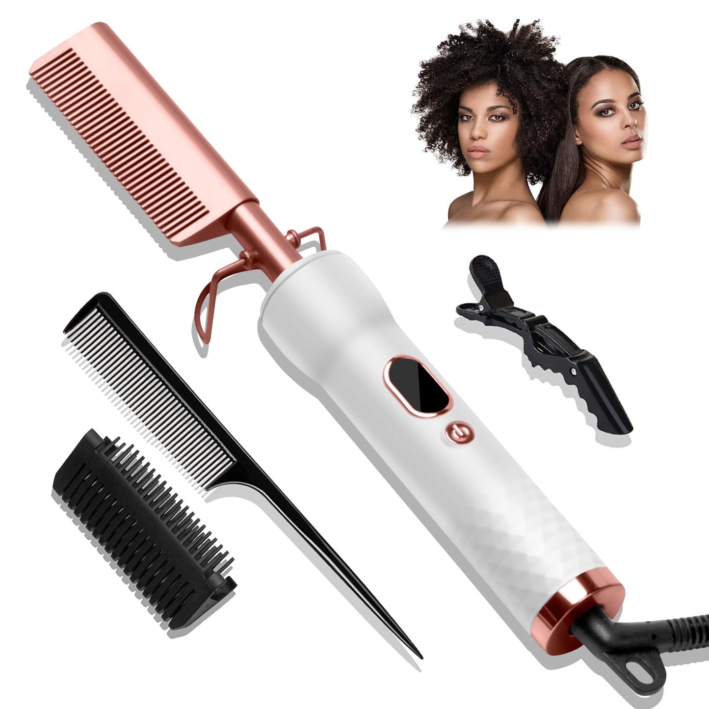 Hot Comb, Electric Hot Comb for Wigs, Hair Straightener with 120-230? LCD Display, Quick Heated Afro Comb for Women, Anti-Scald Beard Straightening