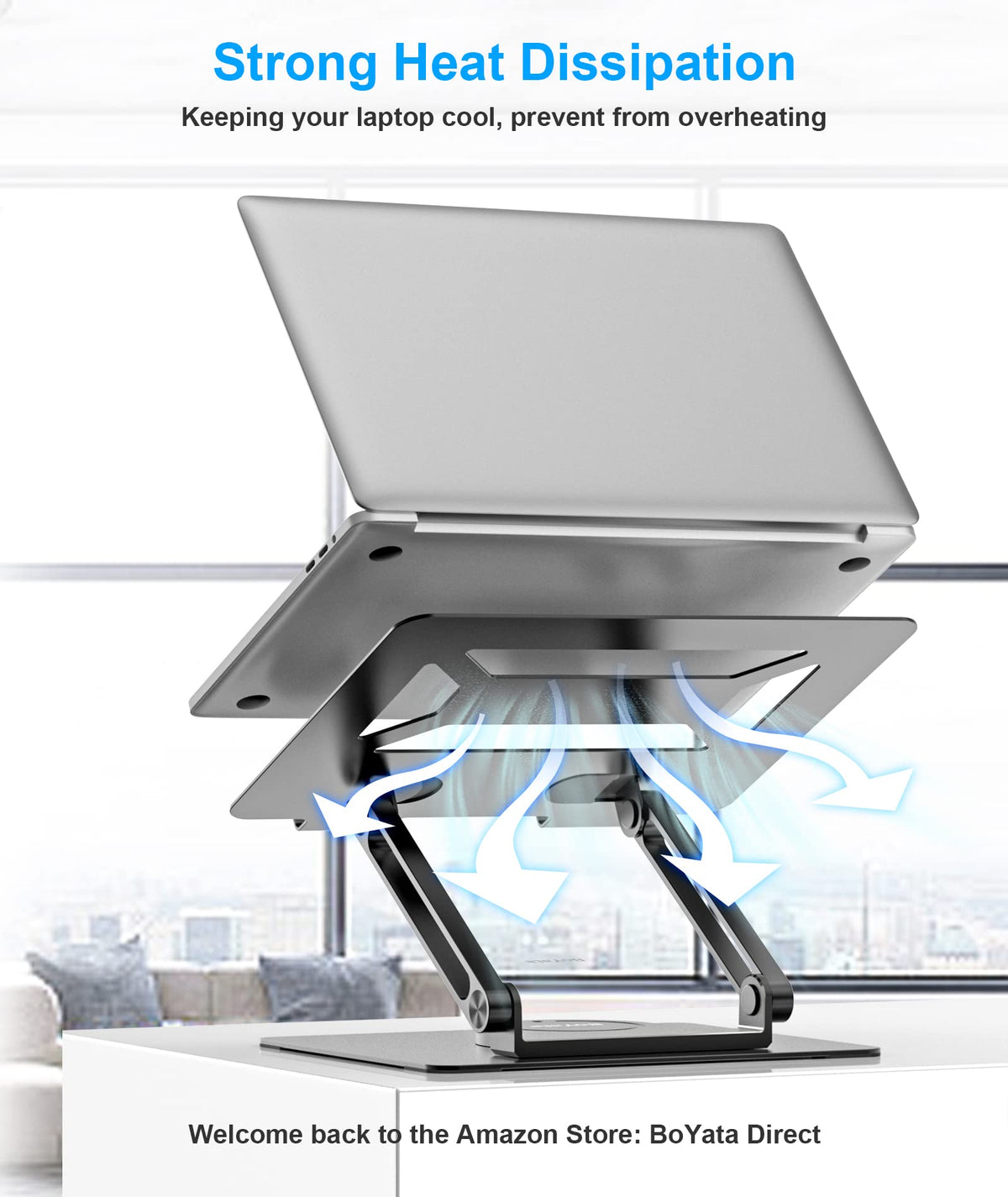 BoYata Laptop Stand for Desk, Adjustable Computer Stand with 360 Rotating Base, Ergonomic Foldable Laptop Riser Holder Compatible with All MacBook