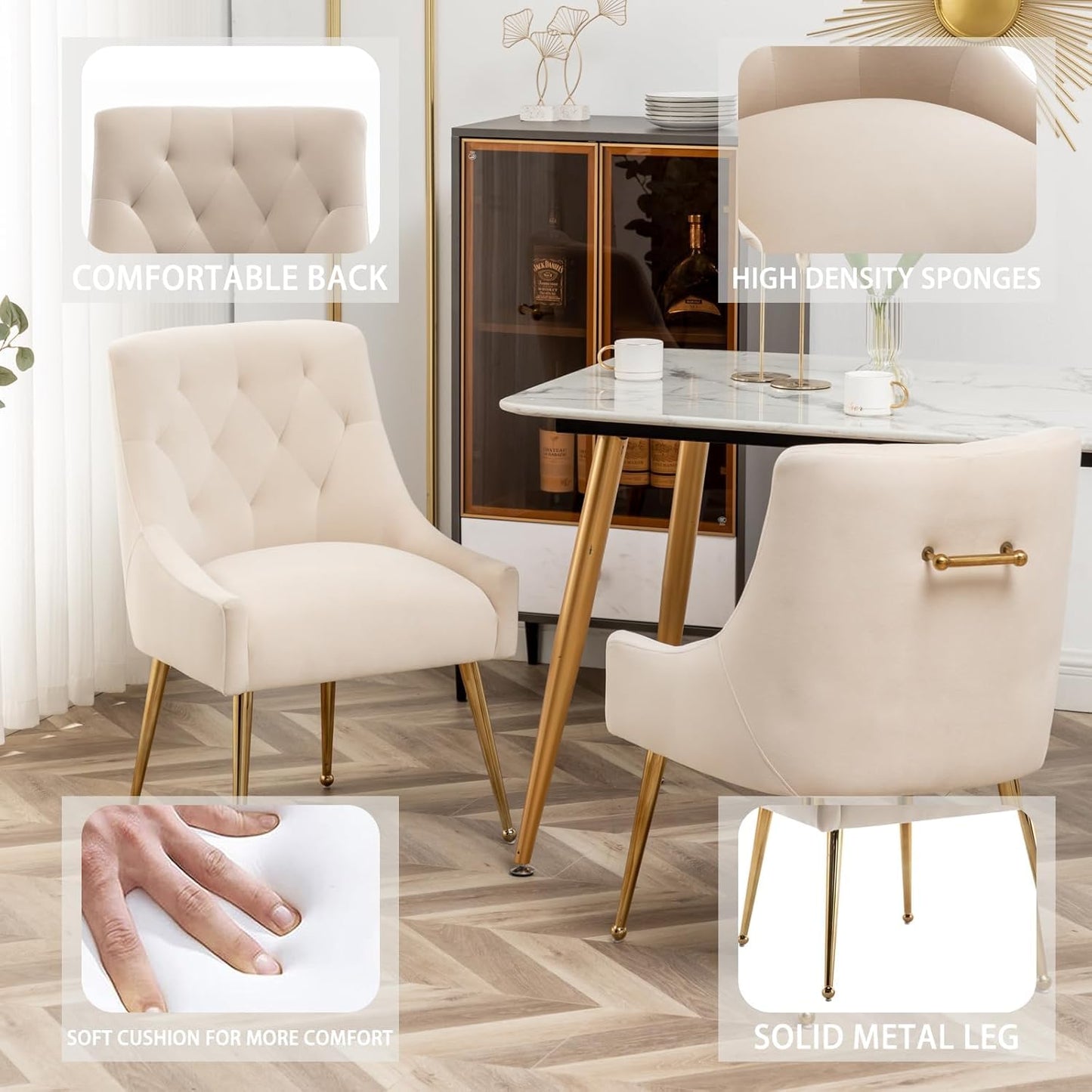 SEYNAR Dining Chair Set of 2,Modern Velvet Dining Chairs with Gold Legs,Elegant Tufted Accent Chairs for Reception, Living Room or Study Room