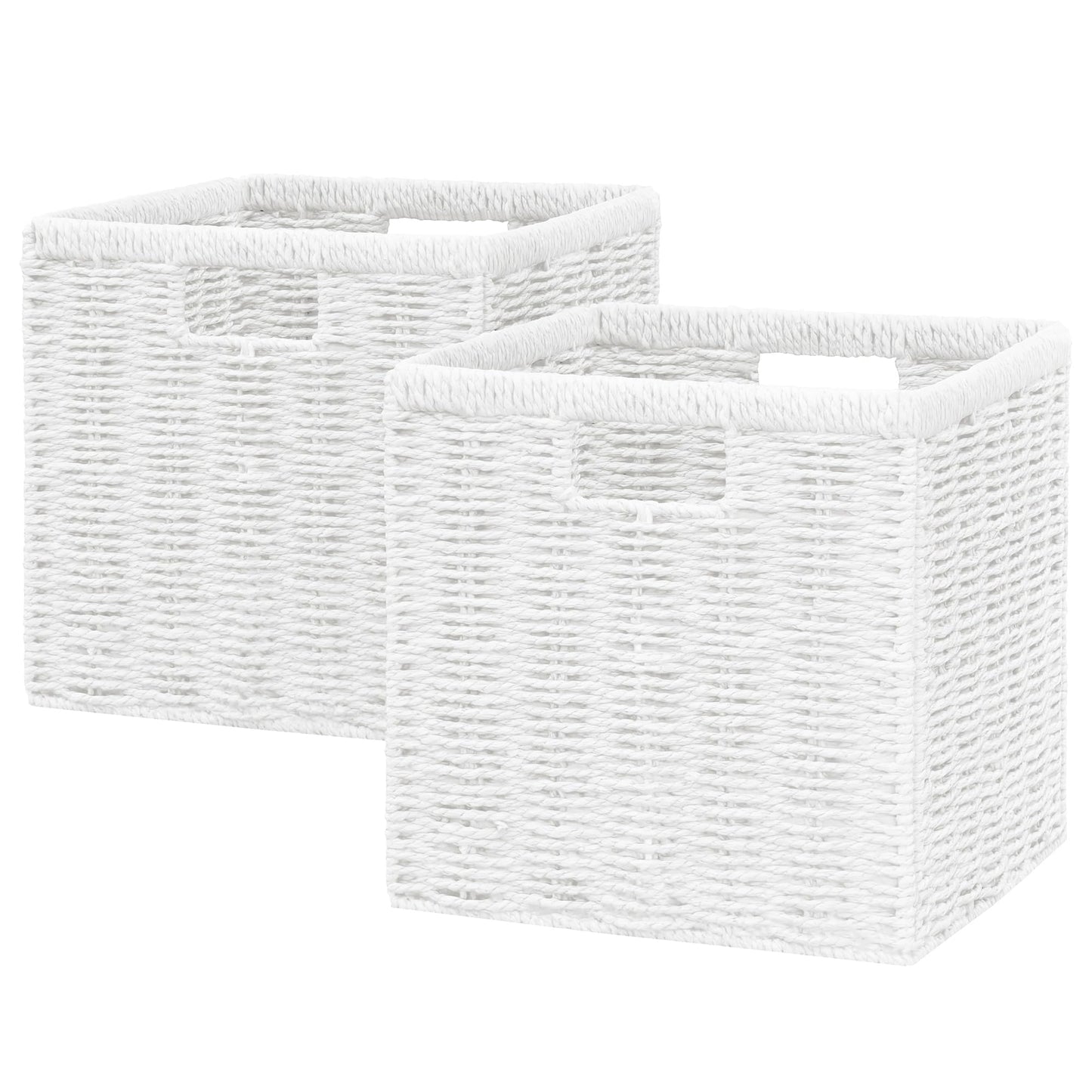 Vagusicc Wicker Storage Basket, Foldable Storage Cubes Organizer Bins, Handwoven Storage Baskets for Shelves Closet Wardrobe Bathroom