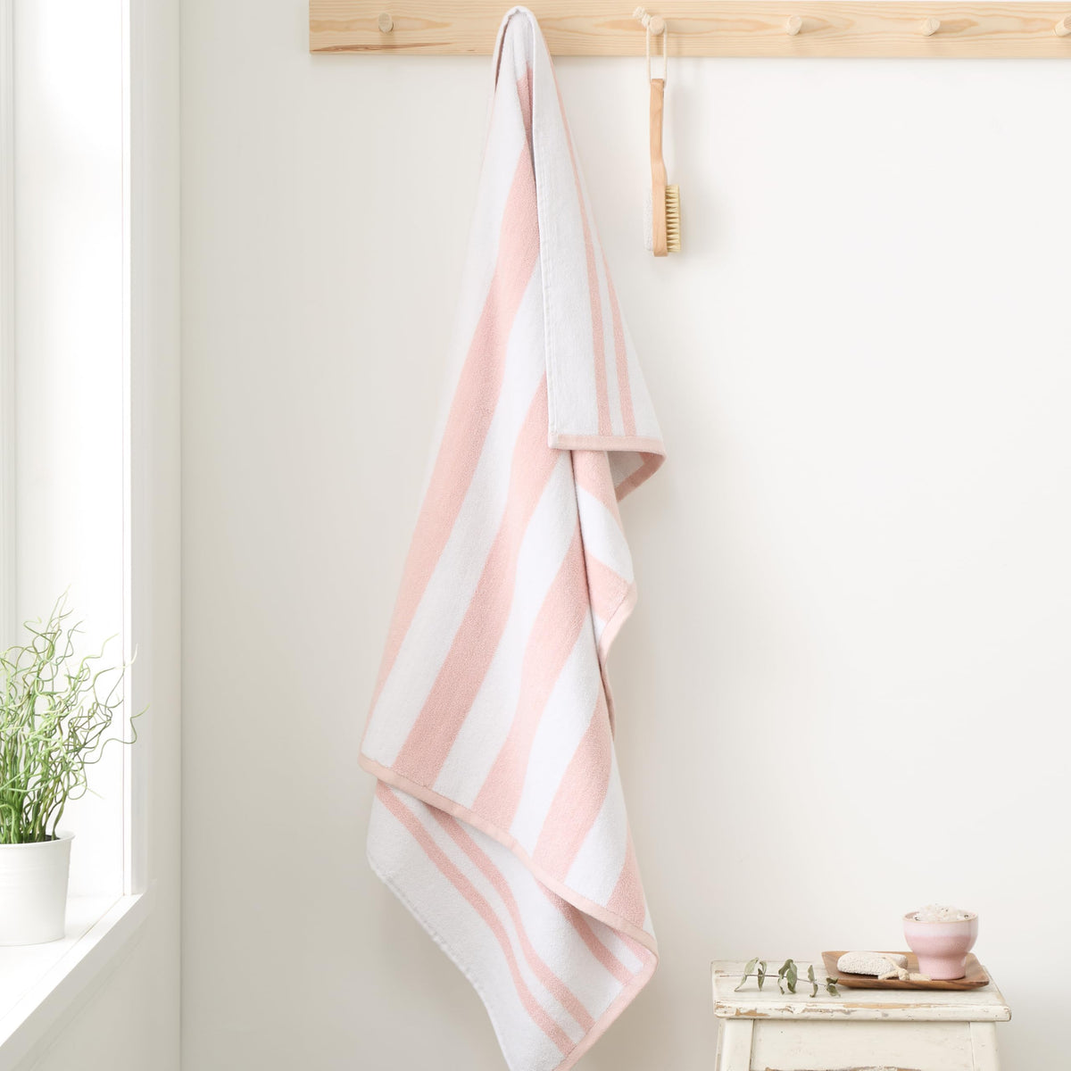 Bianca Reversible Stripe 100x150cm Cotton Jacquard Bath Sheet Blush Pink