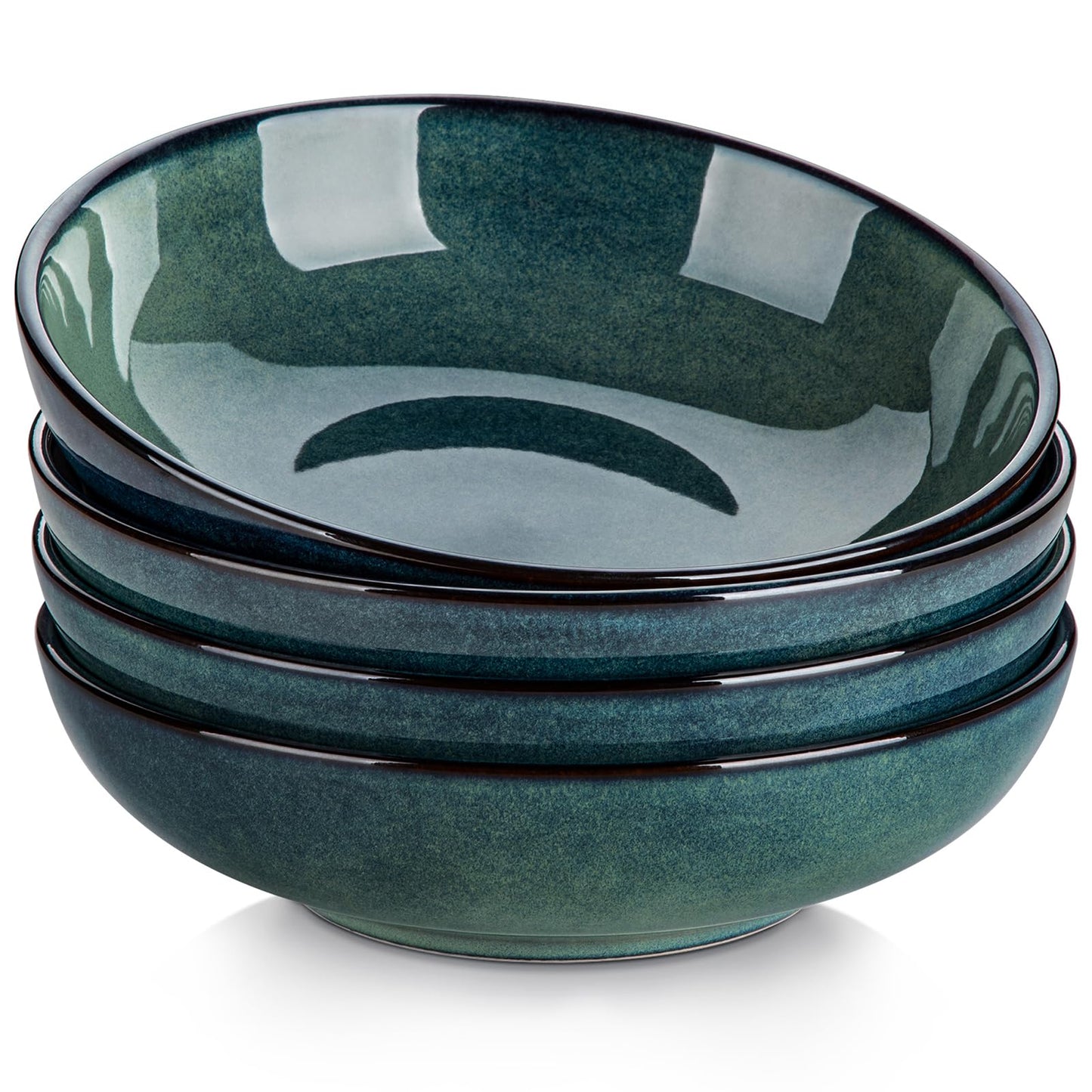 vancasso Stern 38 oz Ceramic Pasta Bowl Set of 4, Large Salad Bowls for Serving, Microwave Oven Safe Soup Bowls for Kitchen, Green Stoneware Bowl Set