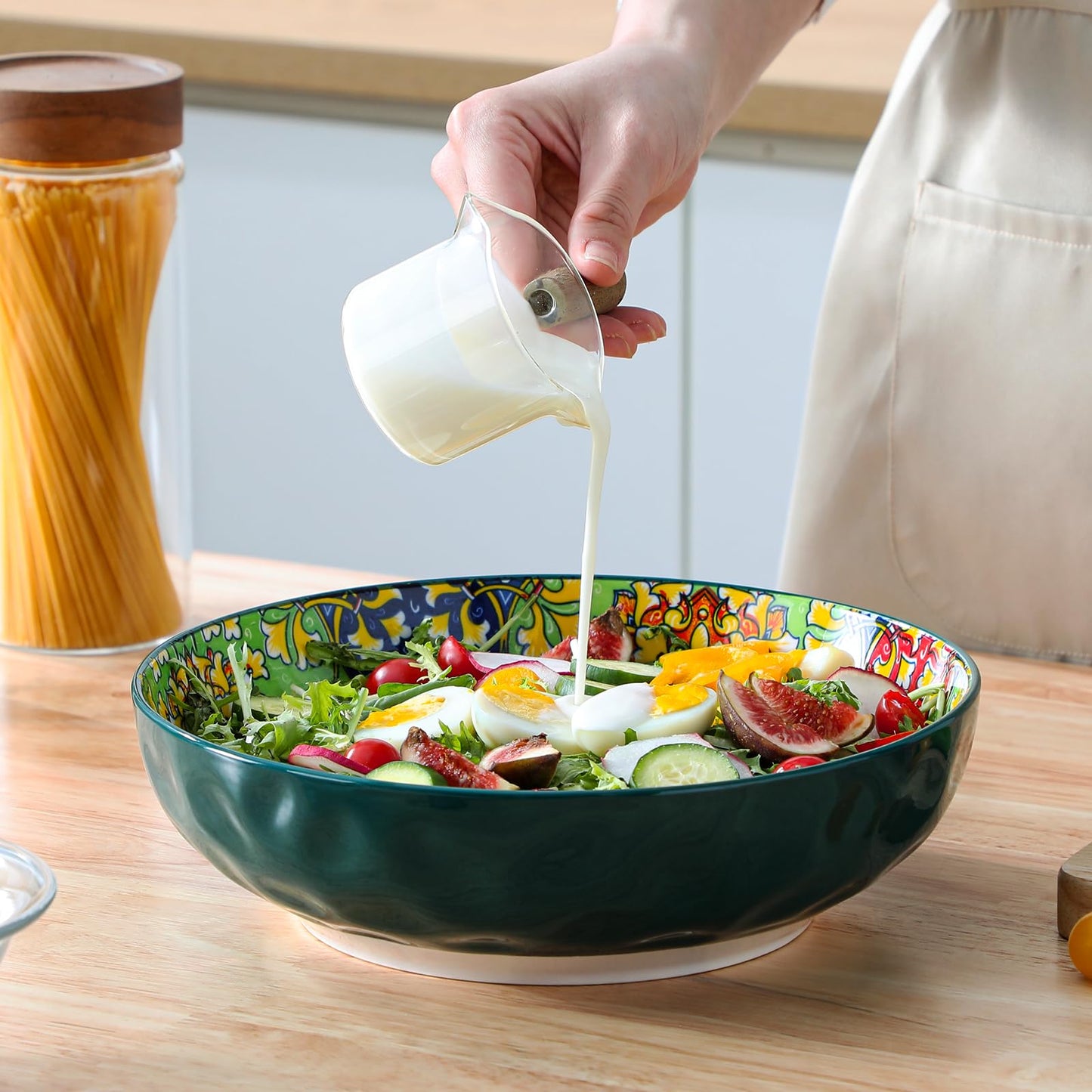 Vancasso SIMI 78 oz Salad Bowl Set of 2, Large Porcelain Serving Bowls, Microwave & Dishwasher Safe Mixing Bowl for Pasta, Soup, Kitchen and Dinner,
