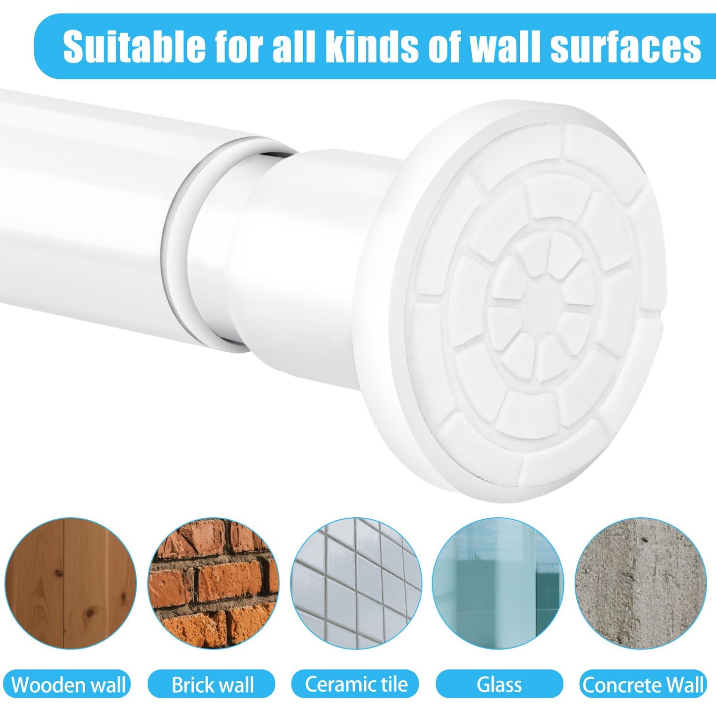 White Shower Curtain Bar Without Drills Adjustable Curtain Rods 71-199cm Non-Slip Telescopic Curtain Clamping Rod Stainless Steel Clamping Rod for