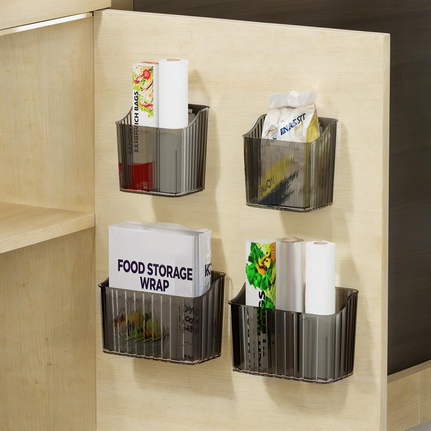 PAVSTINE 4Pcs Cabinet Door Storage Box Self-adhesive No Residue, Black