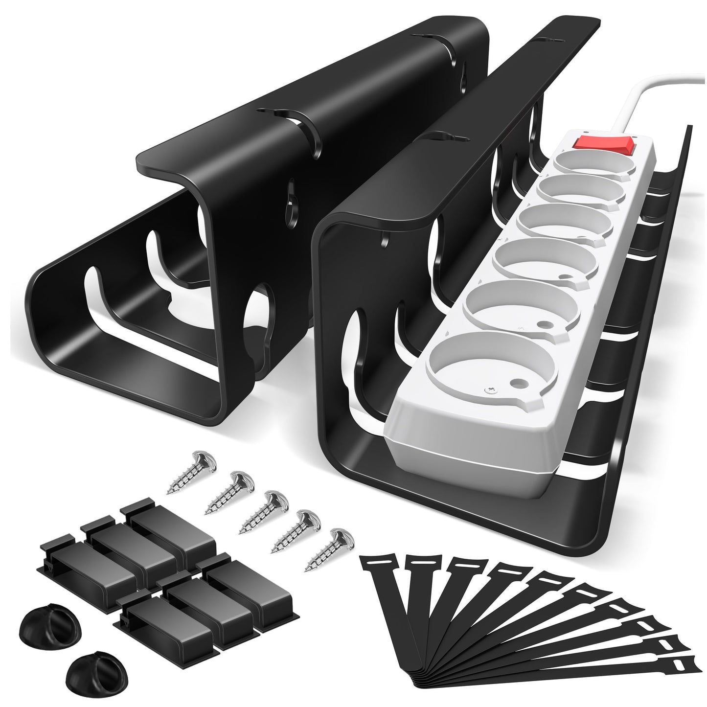 2-Pack Under Desk Cable Management Tray, Metal Mesh Cable Organizer with Clamp Mount for Home Office, Cost-Effective Wire Management System - Black
