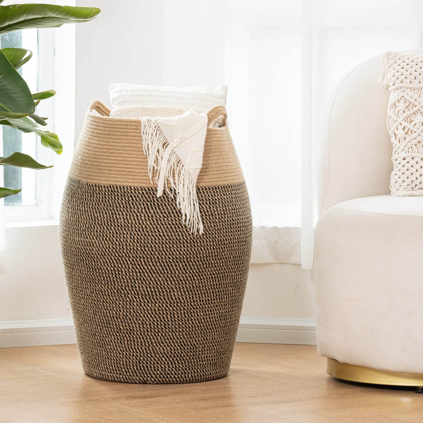 Laundry Hamper Tall Slim Laundry Basket with Handle Dirty Clothes Basket Jute Rope Washing Baskets for Laundry Blankets Toy Towel Storage in Laundry