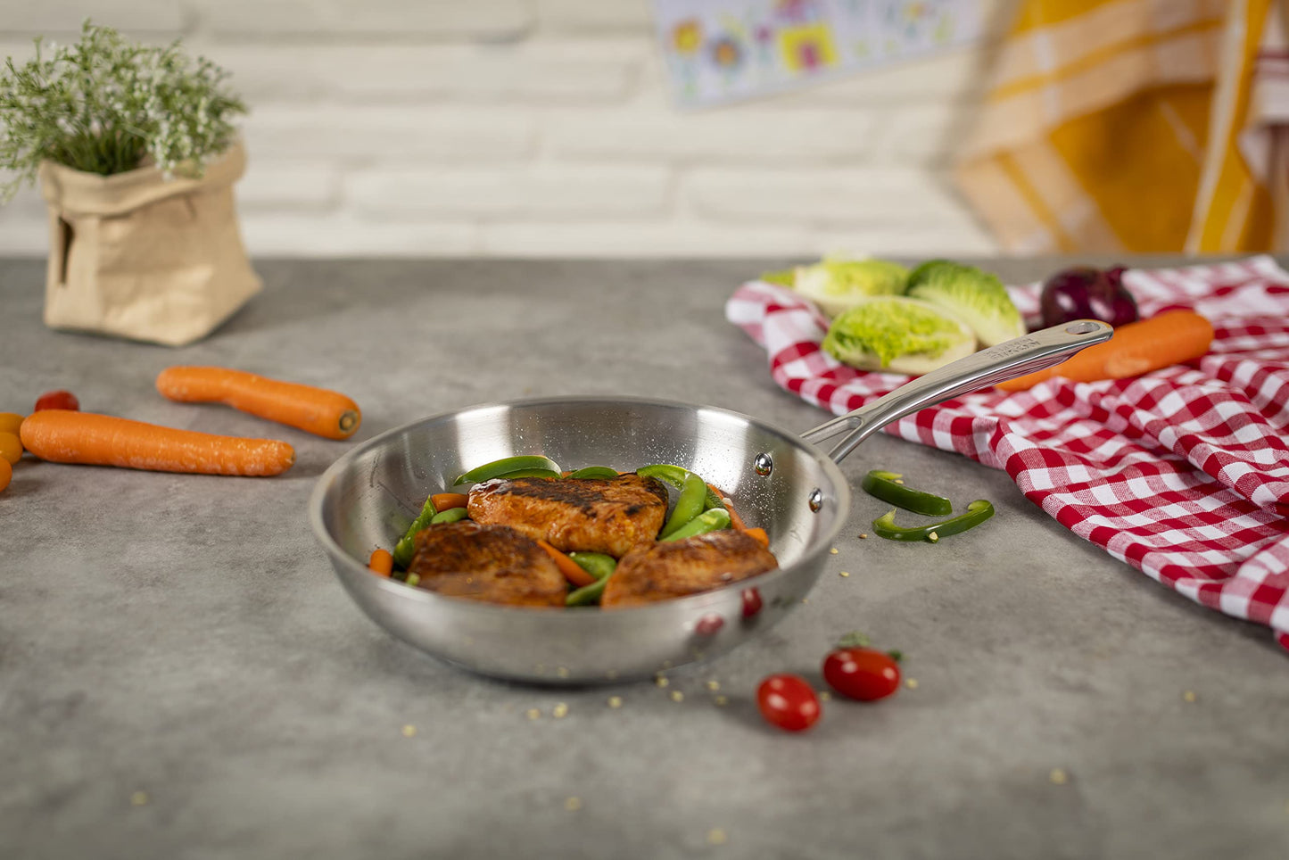 KUHN RIKON Allround Oven-Safe Induction Uncoated Frying Pan, 24 cm, Stainless Steel, Silver