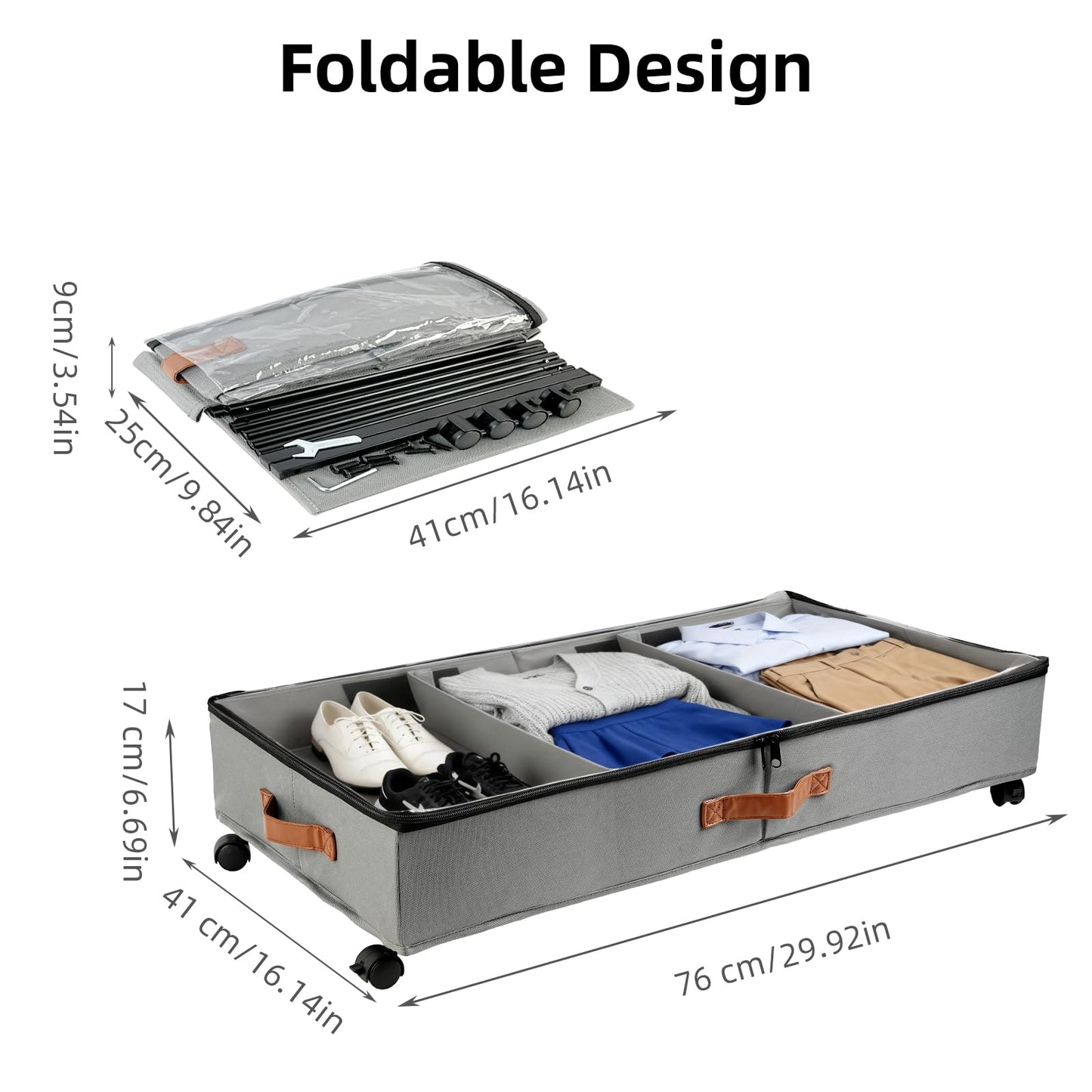 WOVTE Under Bed Storage on Wheels, 2Pack 50L Foldable Underbed Storage Organiser with Zip Lid