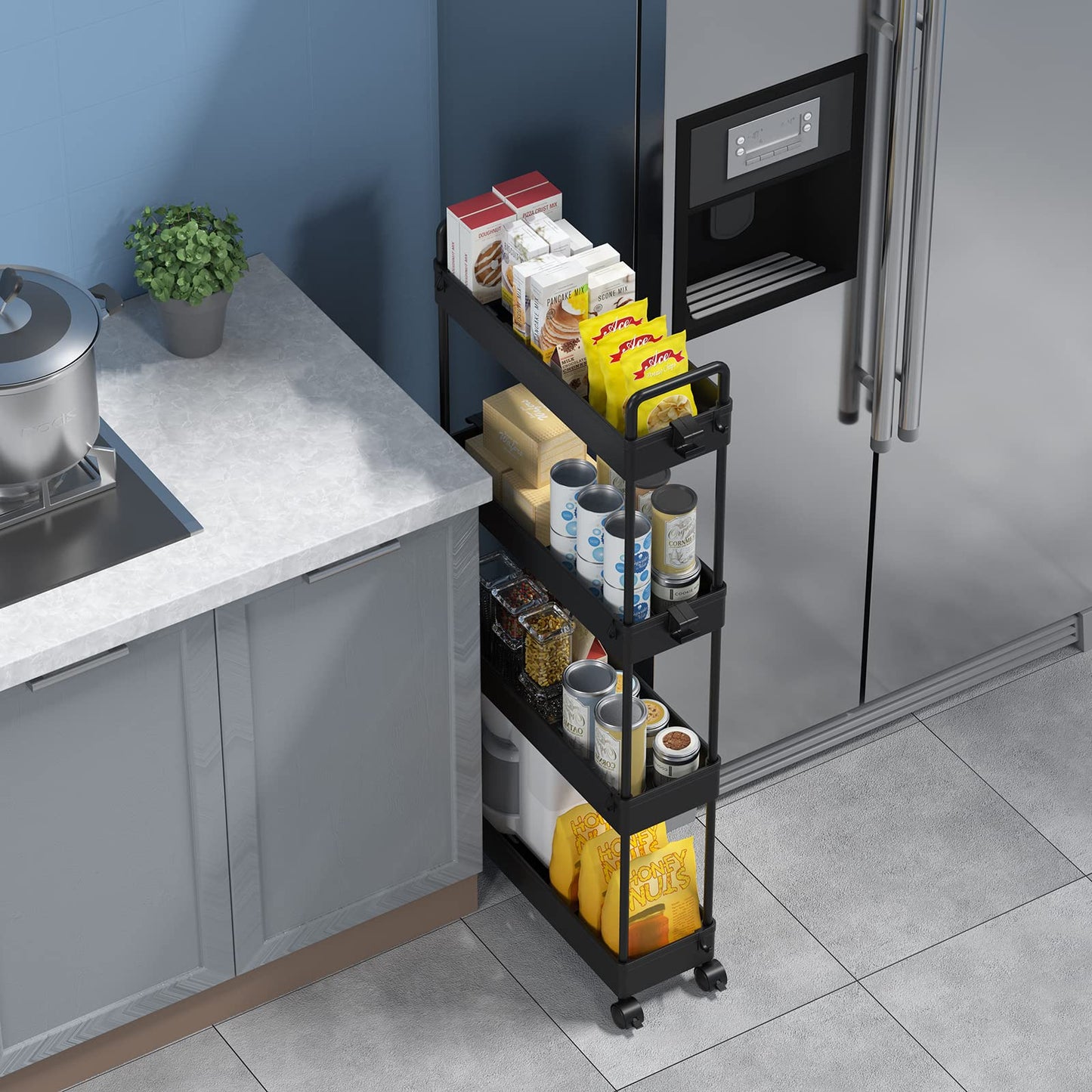 SOLEJAZZ Storage Trolley Cart Slim Rolling Cart Mobile Storage Shelving