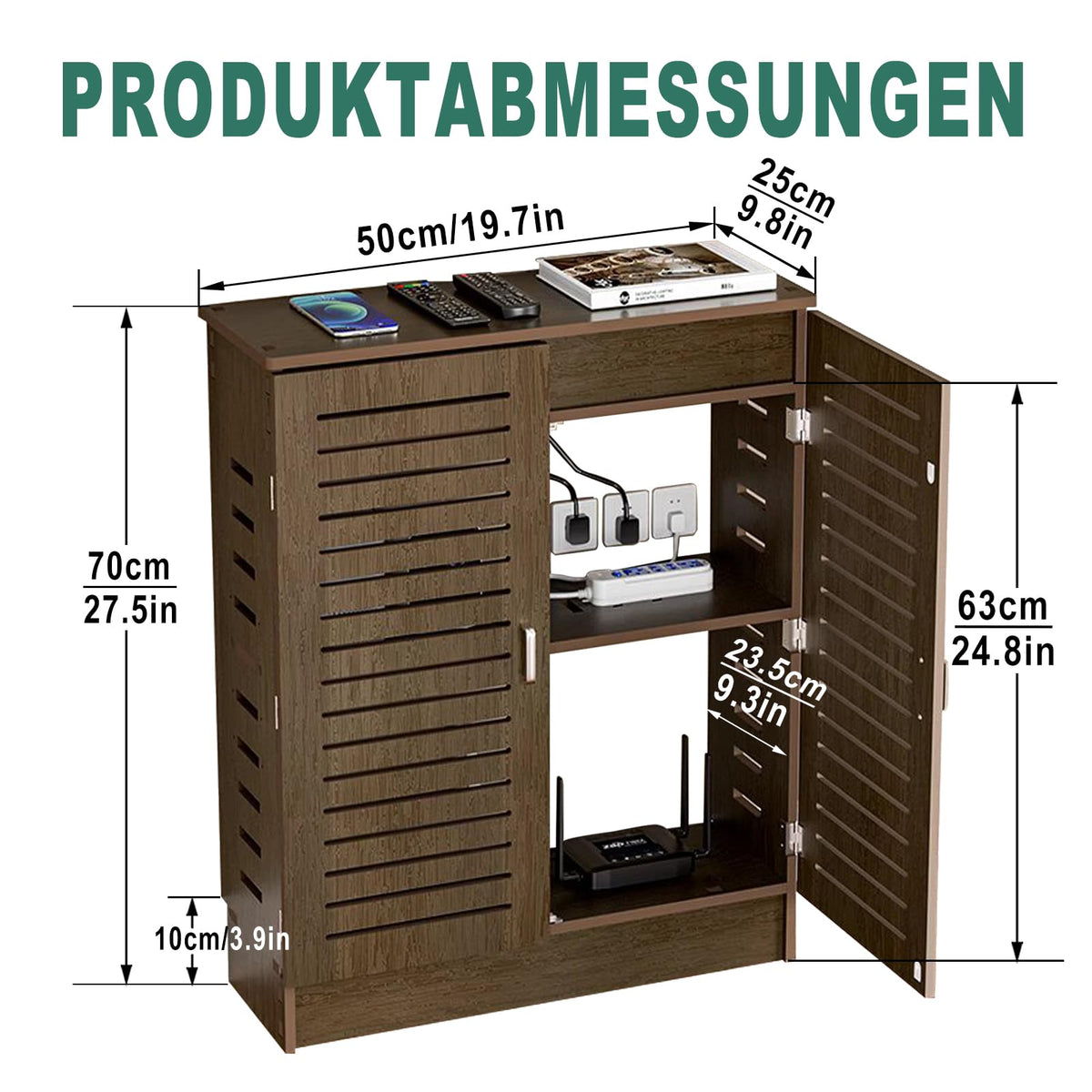 WiFi Router Storage Cabinet, Floor Standing WiFi Router Storage Box,Walnut