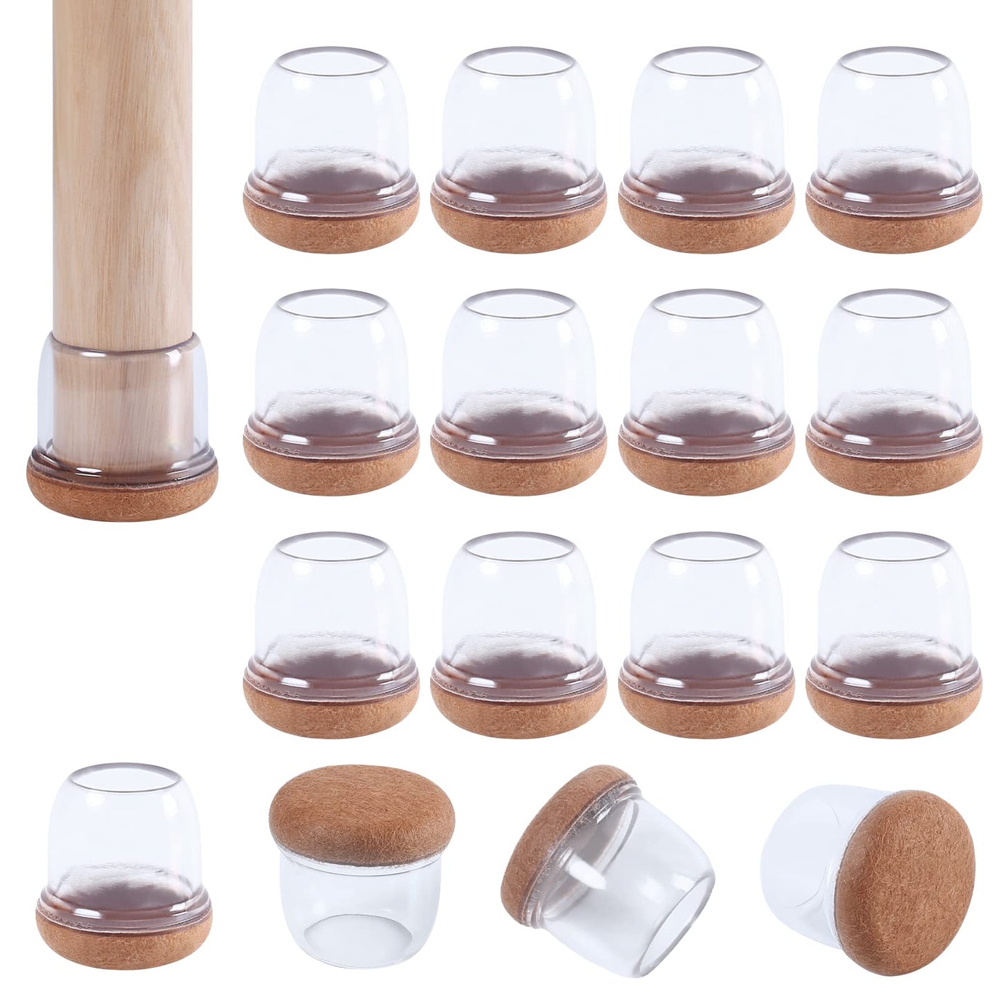 Upgraded Clear Silicone Chair Leg Floor Protectors 20-28mm, 16PCS Silicone Chair Leg Caps with Wrapped Felt, ? 1" Round Chair Leg Silicone Covers