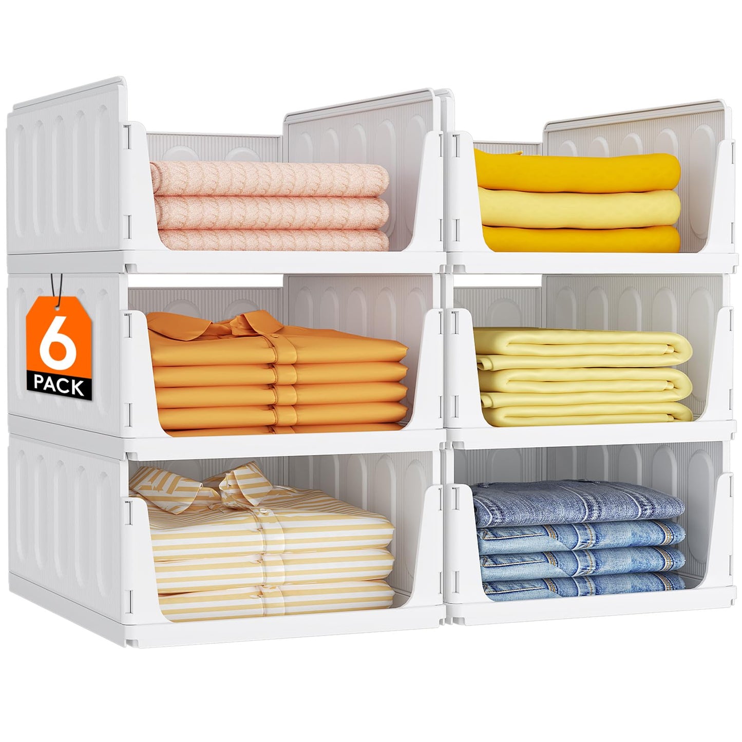 Lifewit 6 Pack Wardrobe Storage Organiser Stackable Hat Boxes 42 cm Depth