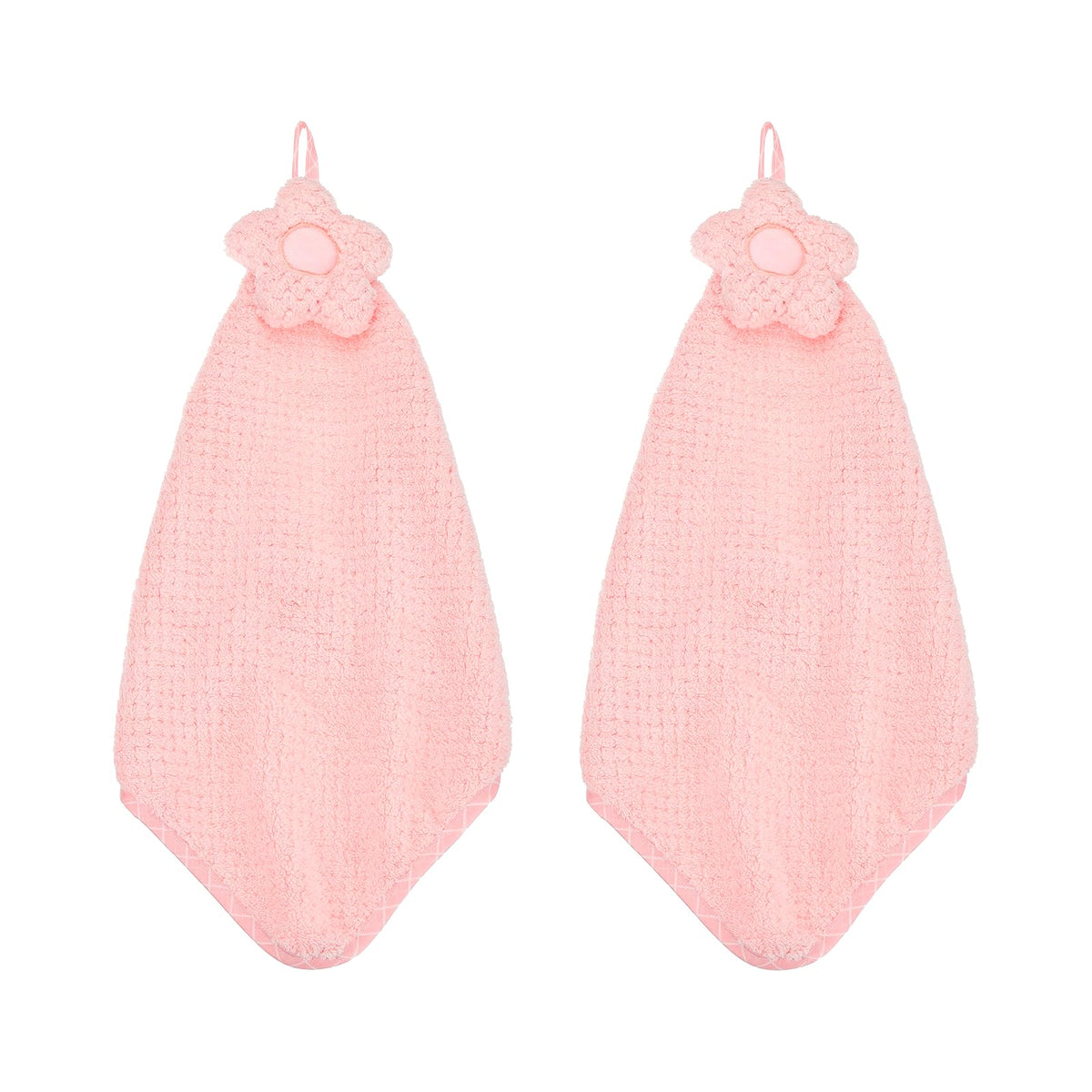 sourcing map 2Pcs Hand Towel, Soft Coral Fleece Hand Towels with Hanging Loop Decorative Flower Pattern Quick-Drying and Washable for Home Bathroom