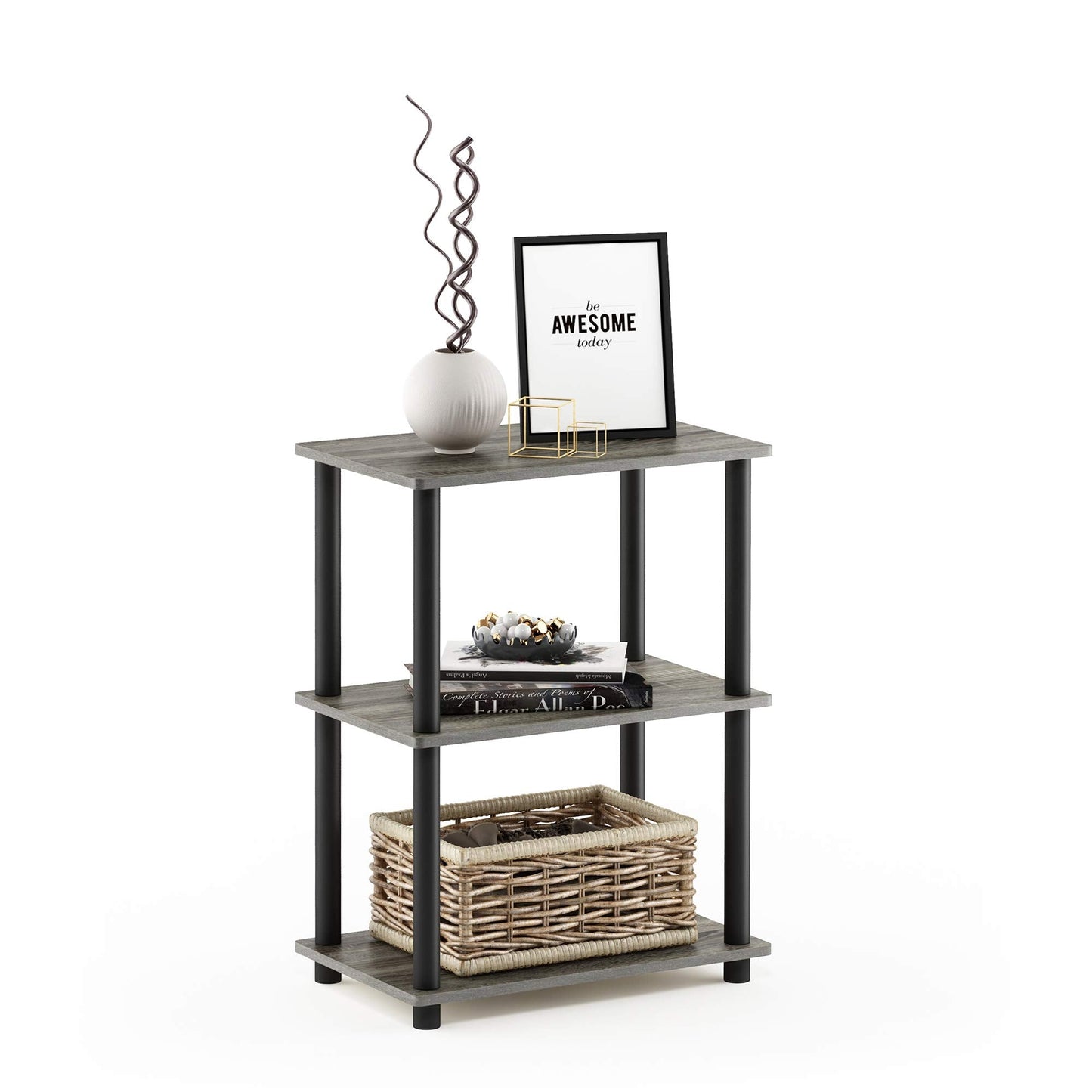 Furinno TURN-N-TUBE Storage Shelves, 3-Tier Book Shelf, Corner Shelf, Toolless Open Shelves, for Organization and Storage, Living Room, Garage