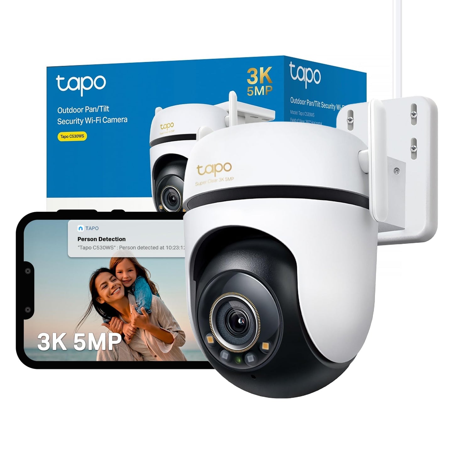Tapo C530WS Pan/Tilt Outdoor Security Camera, 3K 5MP WiFi Outdoor Camera, 360? Vision Motion Tracking, No Monthly Fee, AI Detection, Starlight Colour