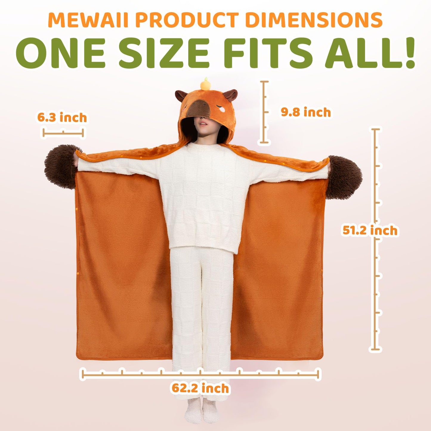 Mewaii Oversized Wearable Blanket Hoodie Kawaii Capybara Hooded Cloak,Soft Plush Flannel Blanket Hoodie,Unisex Cozy Blanket for Kids Women Men,Great