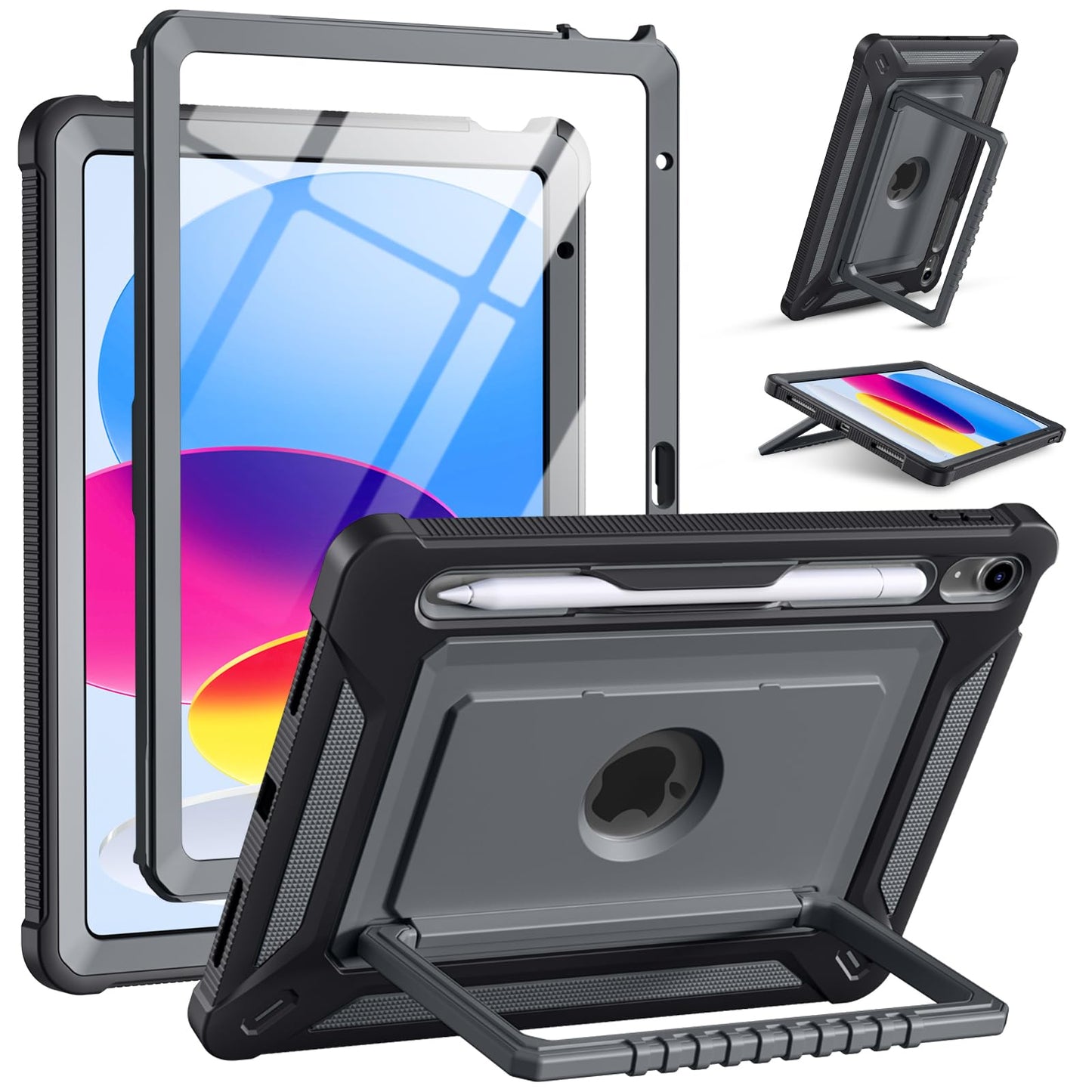 Vobafe Case for iPad (A16) 11th/10th Generation 2025/2022 11 Inch/10.9", Full-Body Shockproof Outdoor Cover with Screen Protector, Rotating Stand,