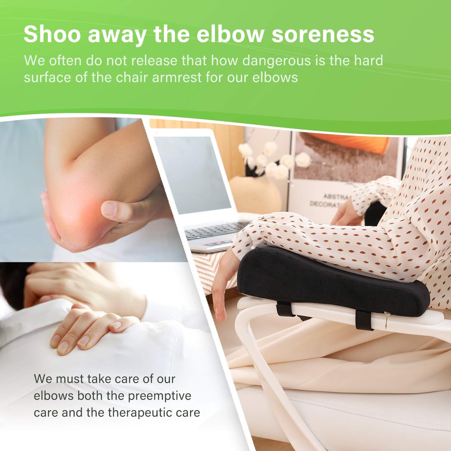 LargeLeaf Ergonomic Chair with Memory Foam Armrest Cushions - Elbow Pillow for Pressure Relief - Office and Gaming Chair 2-Piece Set